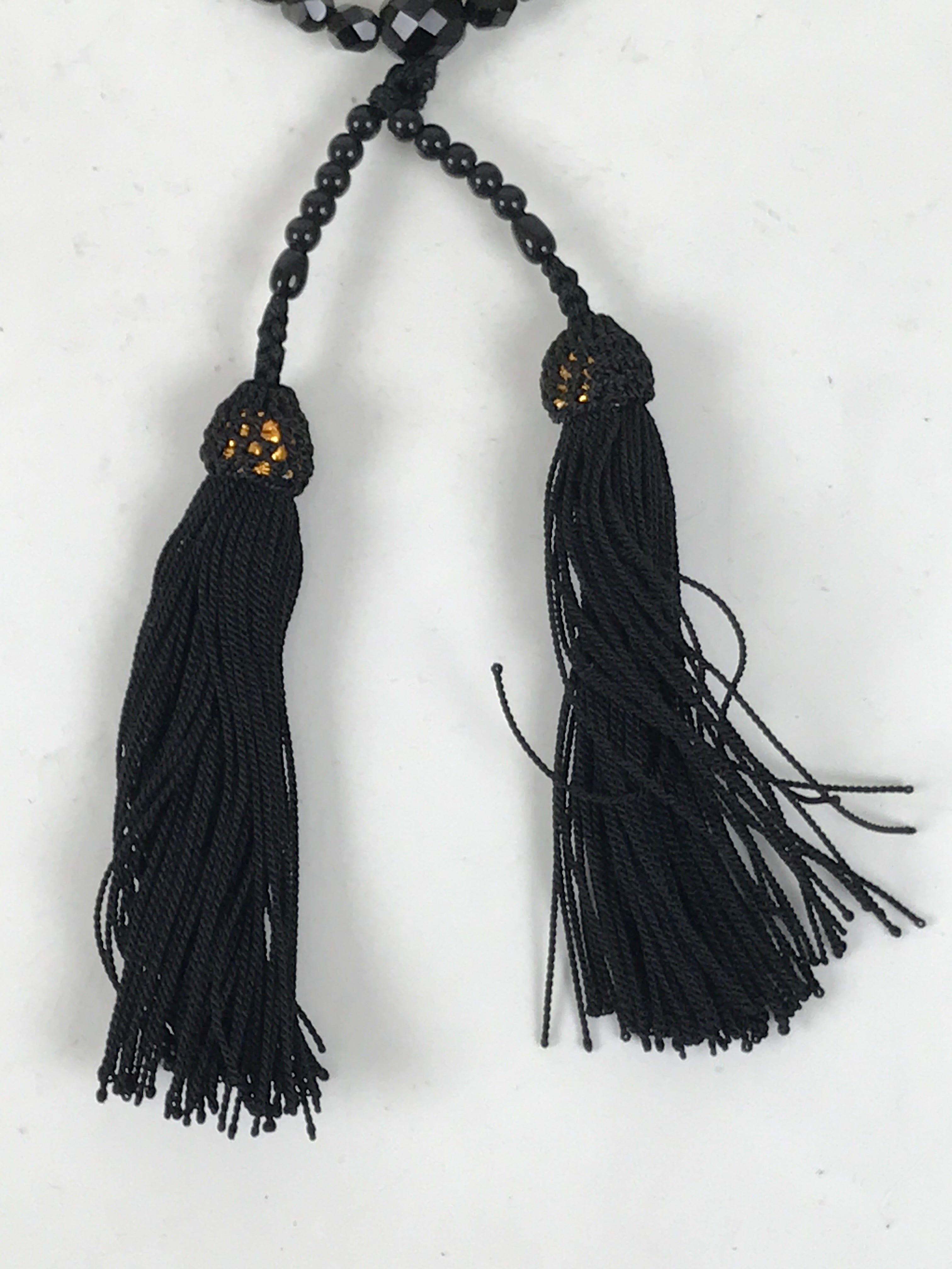 Japanese Buddhist Prayer Bracelet Vtg Juzu Black Resin Beads Tassel JZ170