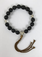 Japanese Buddhist Prayer Bracelet Vtg Juzu Black Resin Glass Beads Tassel JZ179