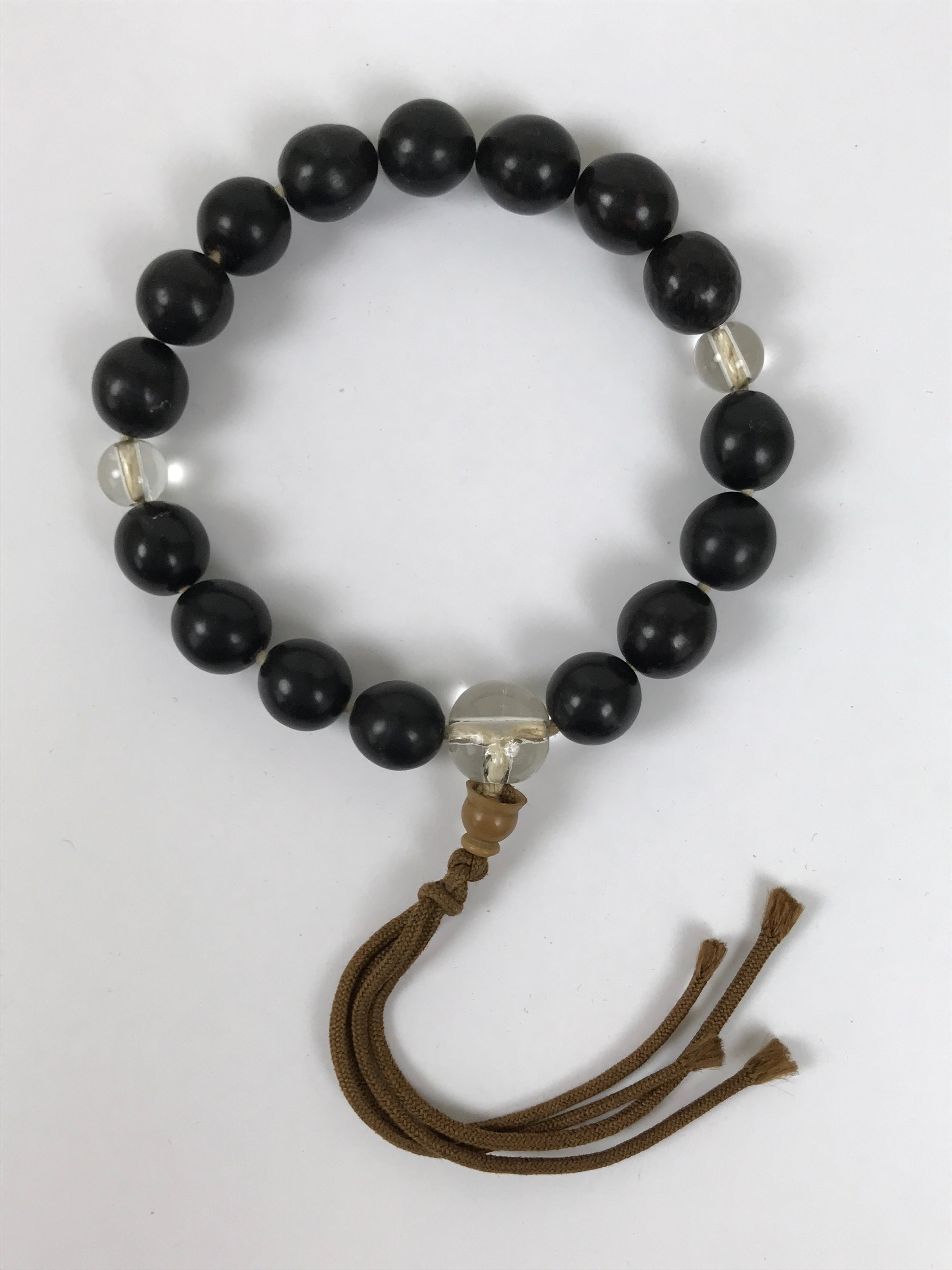 Japanese Buddhist Prayer Bracelet Vtg Juzu Black Resin Glass Beads Tassel JZ179