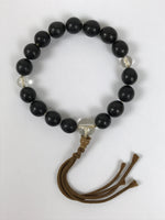 Japanese Buddhist Prayer Bracelet Vtg Juzu Black Resin Glass Beads Tassel JZ179