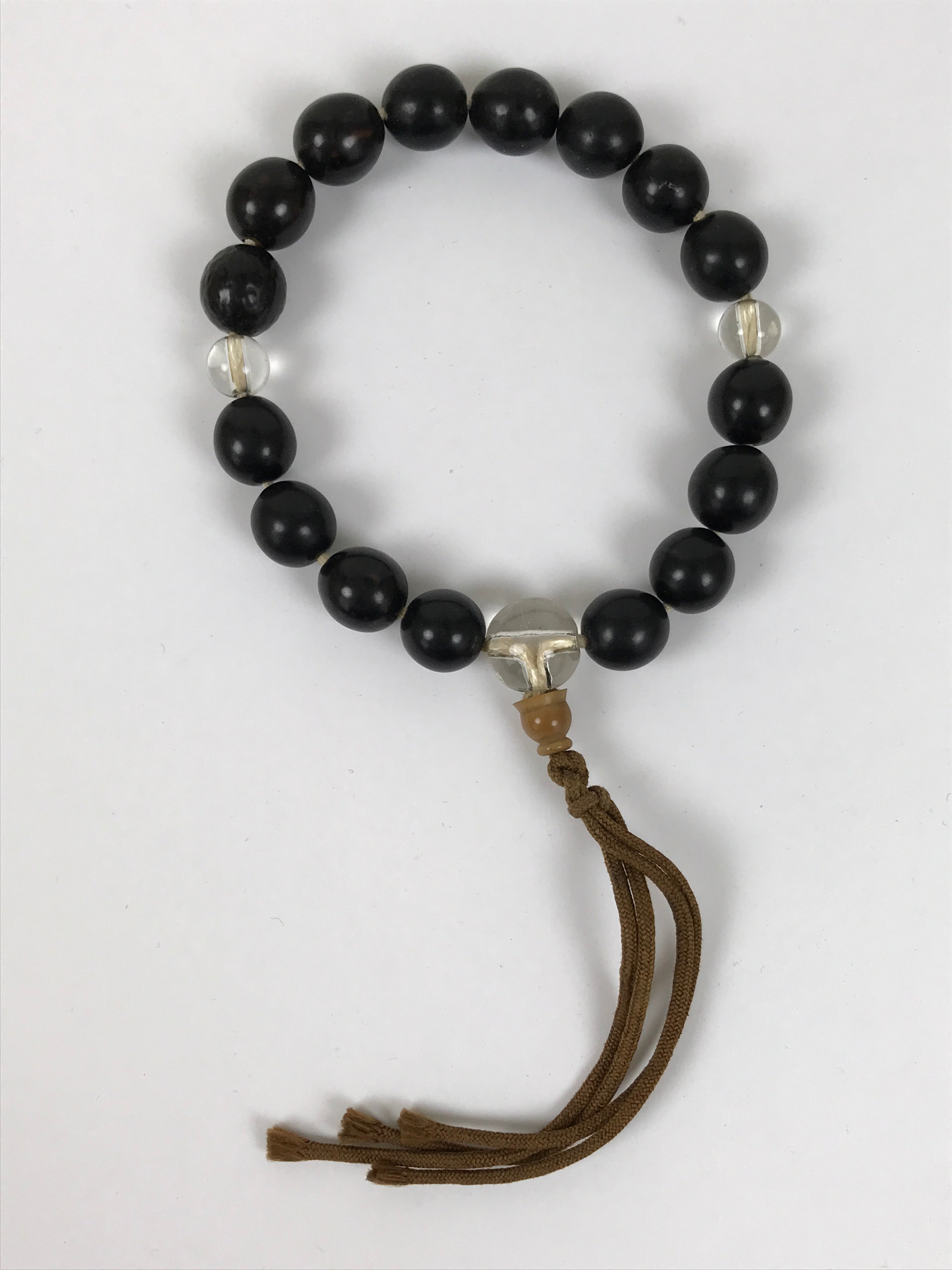 Japanese Buddhist Prayer Bracelet Vtg Juzu Black Resin Glass Beads