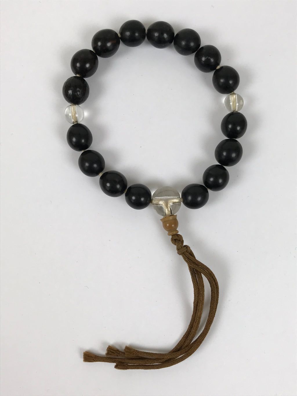 Japanese Buddhist Prayer Bracelet Vtg Juzu Black Resin Glass Beads Tassel JZ179