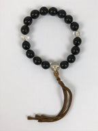 Japanese Buddhist Prayer Bracelet Vtg Juzu Black Resin Glass Beads Tassel JZ179