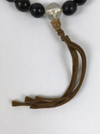 Japanese Buddhist Prayer Bracelet Vtg Juzu Black Resin Glass Beads Tassel JZ179