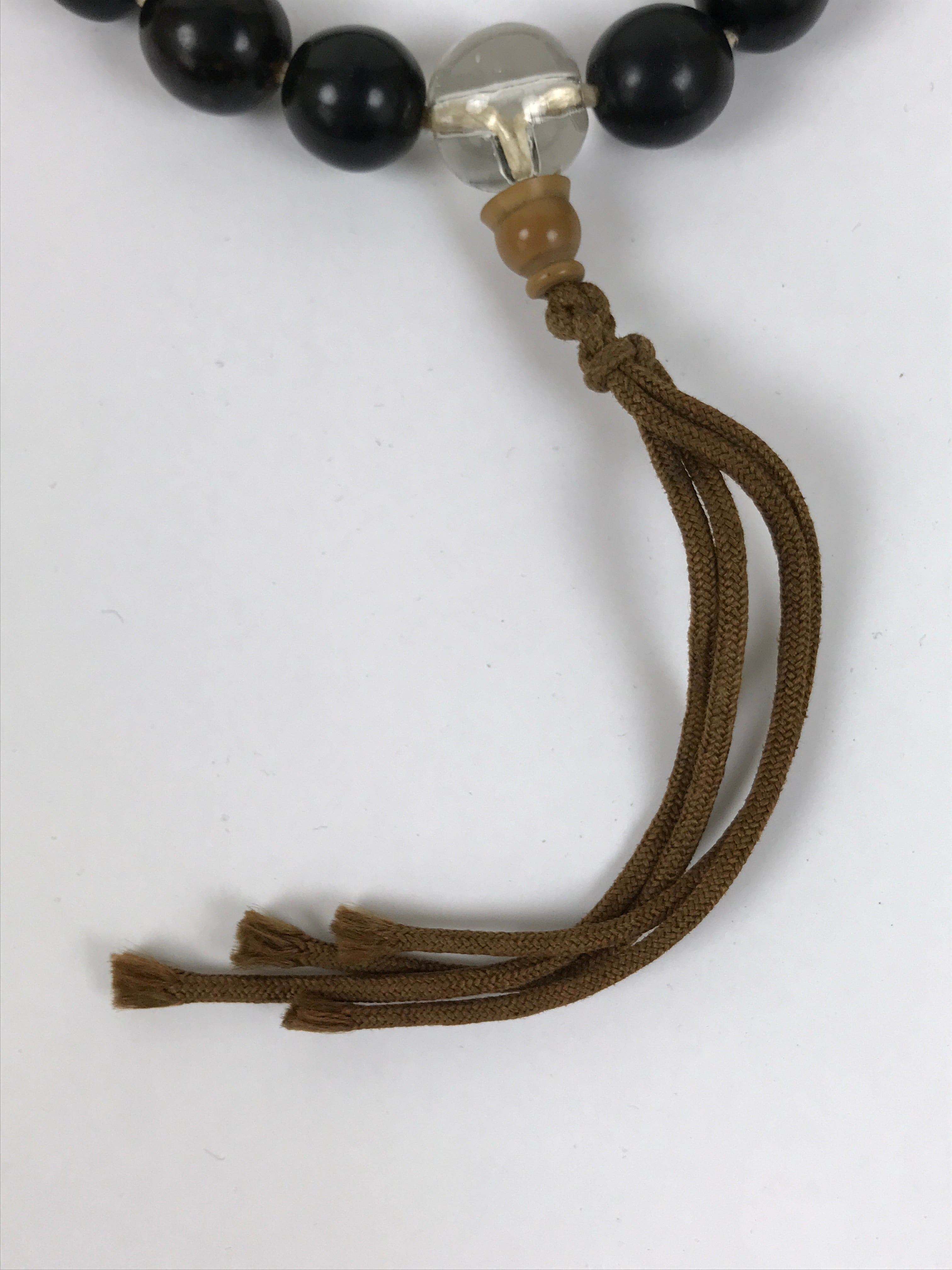 Japanese Buddhist Prayer Bracelet Vtg Juzu Black Resin Glass Beads Tassel JZ179