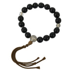 Japanese Buddhist Prayer Bracelet Vtg Juzu Black Resin Glass Beads Tassel JZ179
