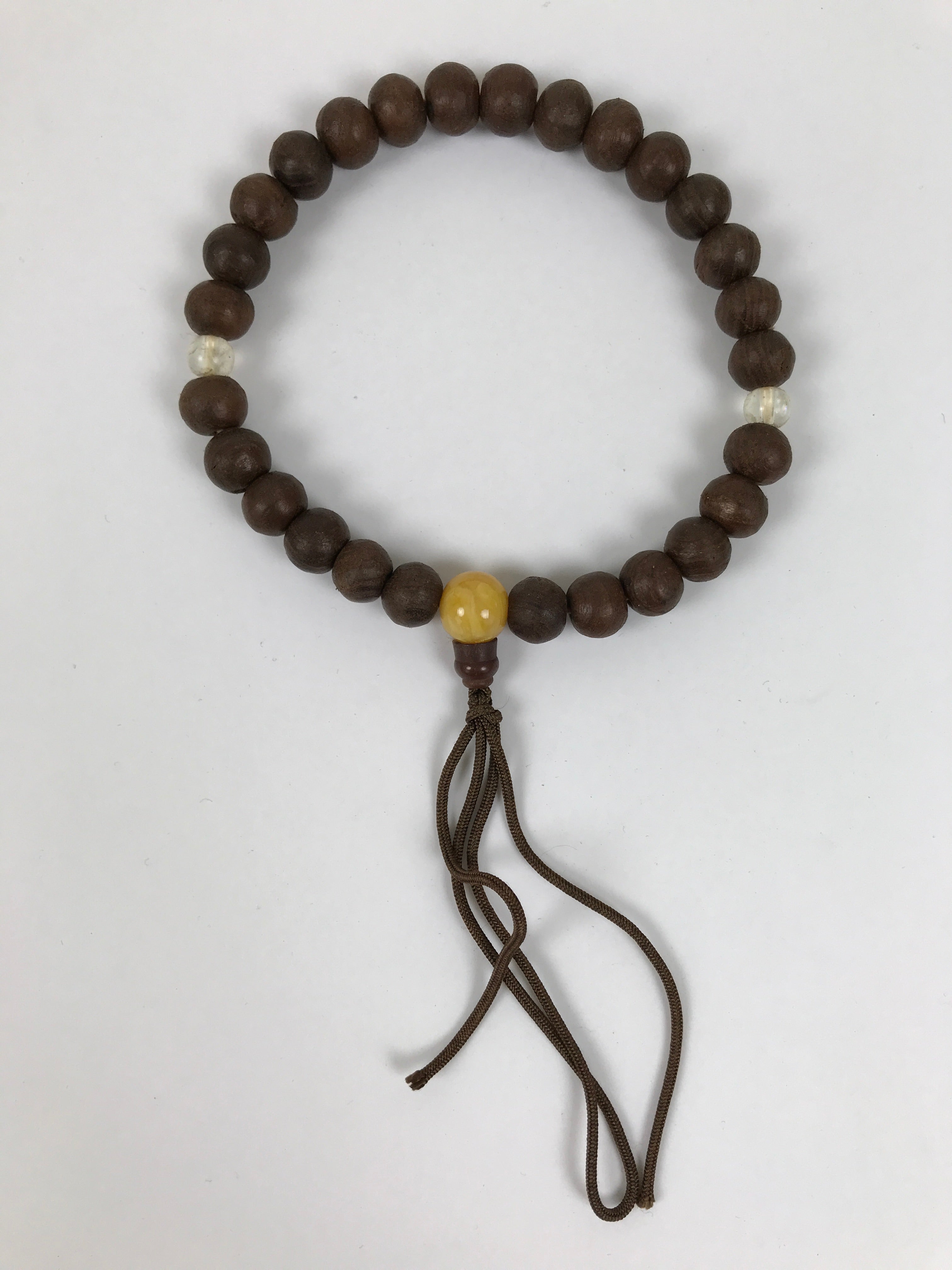 Japanese Buddhist Prayer Bracelet Vtg Juzu Brown Clear Wood Beads Tassel JZ177