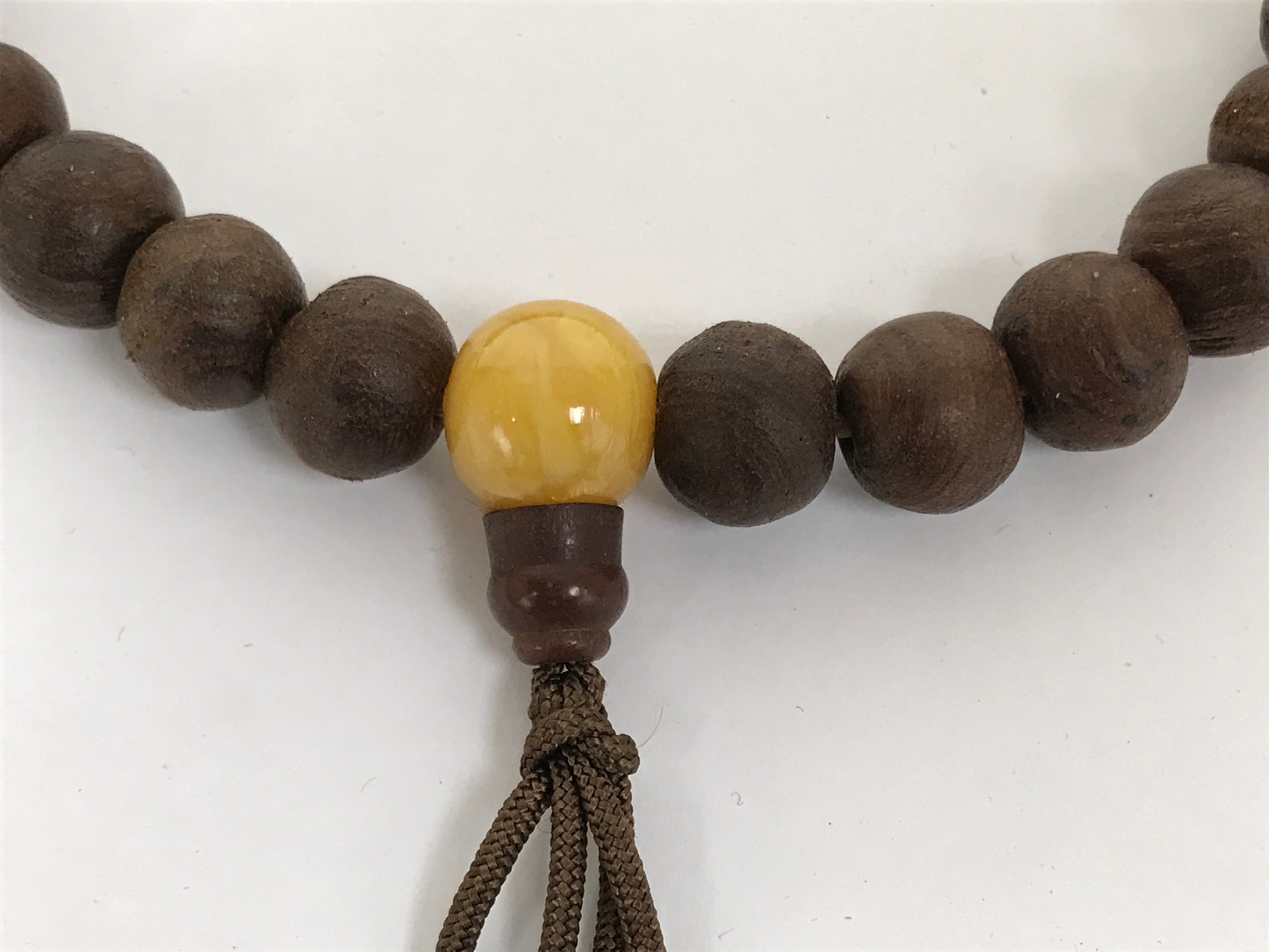 Japanese Buddhist Prayer Bracelet Vtg Juzu Brown Clear Wood Beads Tassel JZ177