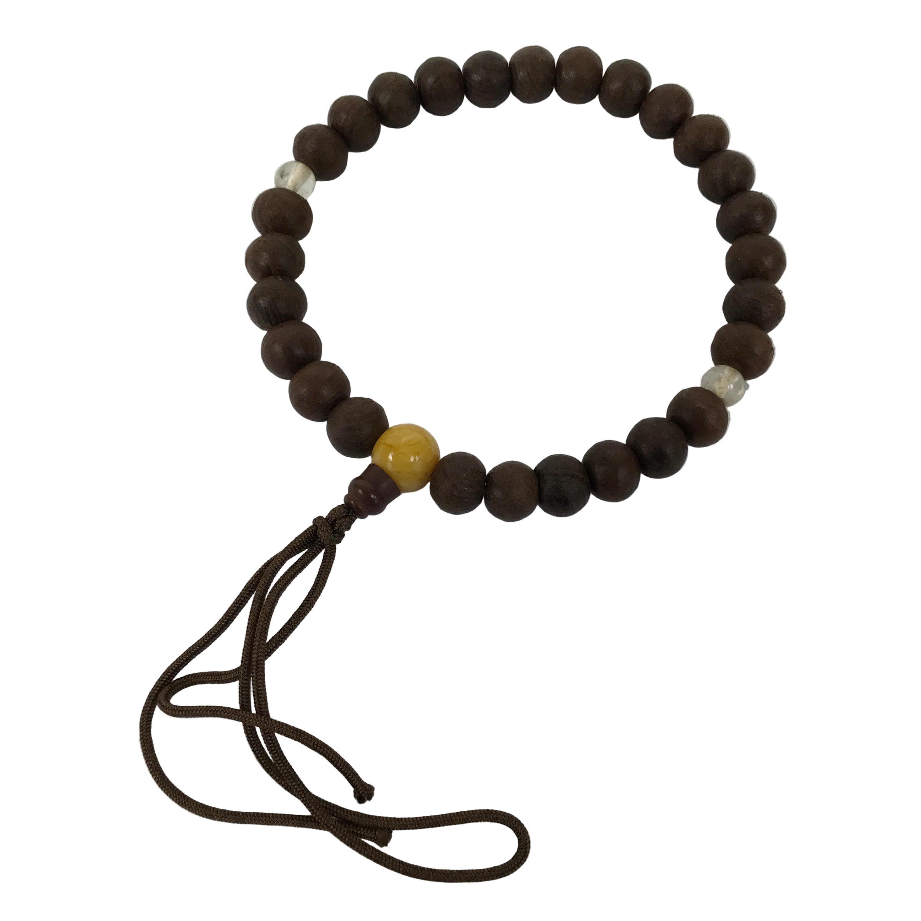 Japanese Buddhist Prayer Bracelet Vtg Juzu Brown Clear Wood Beads Tassel JZ177