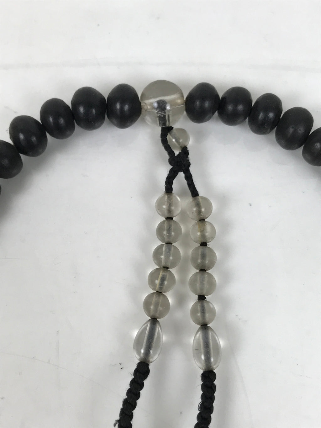 Japanese Buddhist Prayer Bracelet Vtg Juzu Clear Black Resin Beads Tassel JZ169