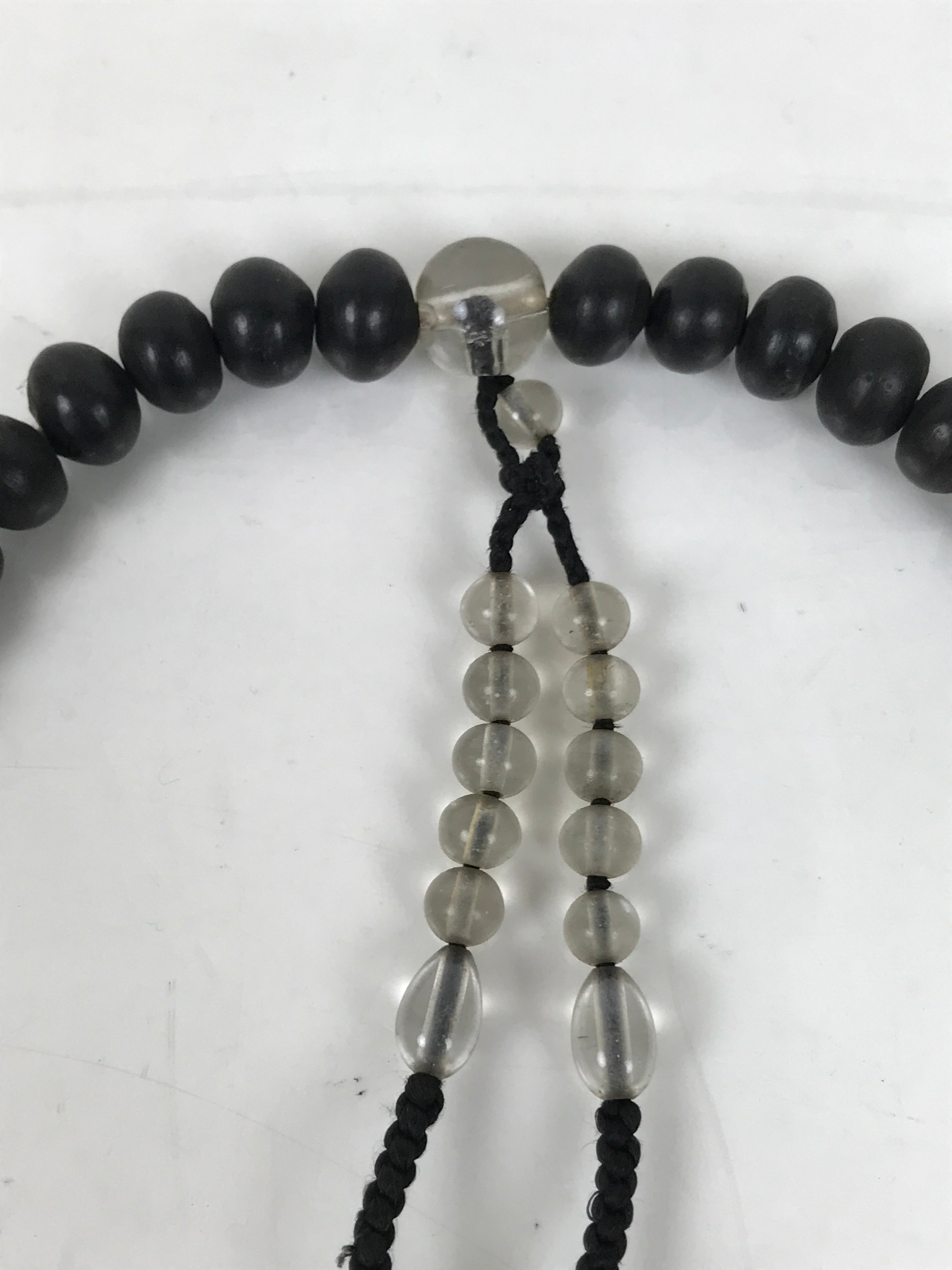 Japanese Buddhist Prayer Bracelet Vtg Juzu Clear Black Resin Beads Tassel JZ169