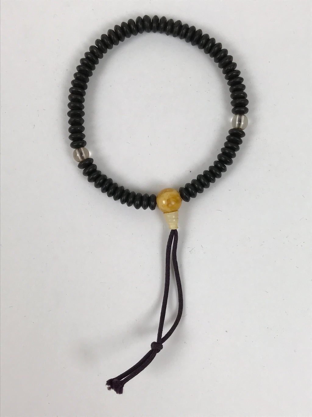 Japanese Buddhist Prayer Bracelet Vtg Juzu Clear Black Resin Beads Tassel JZ184