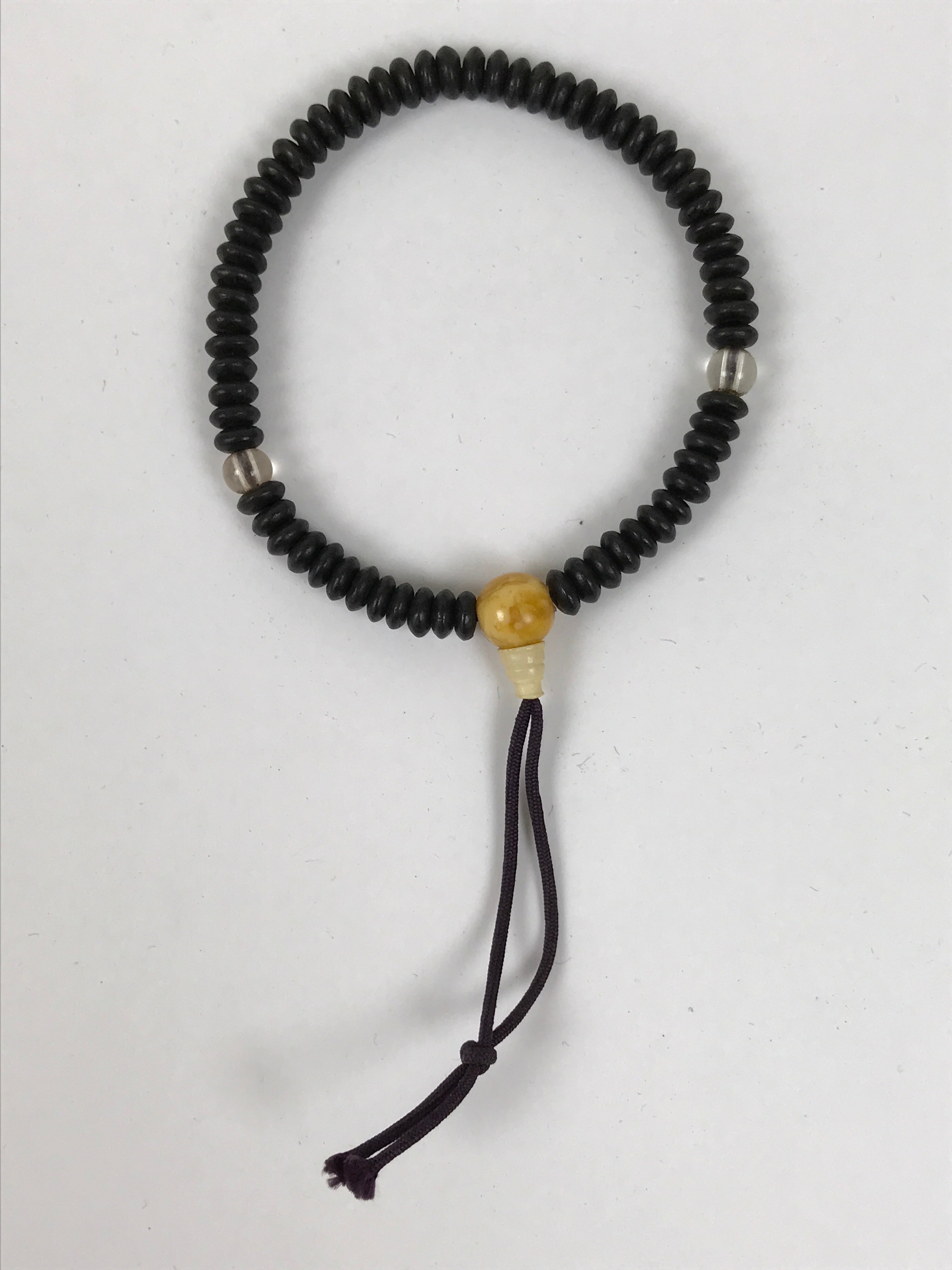 Japanese Buddhist Prayer Bracelet Vtg Juzu Clear Black Resin Beads Tassel JZ184
