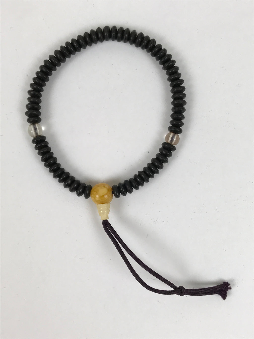 Japanese Buddhist Prayer Bracelet Vtg Juzu Clear Black Resin Beads Tassel JZ184