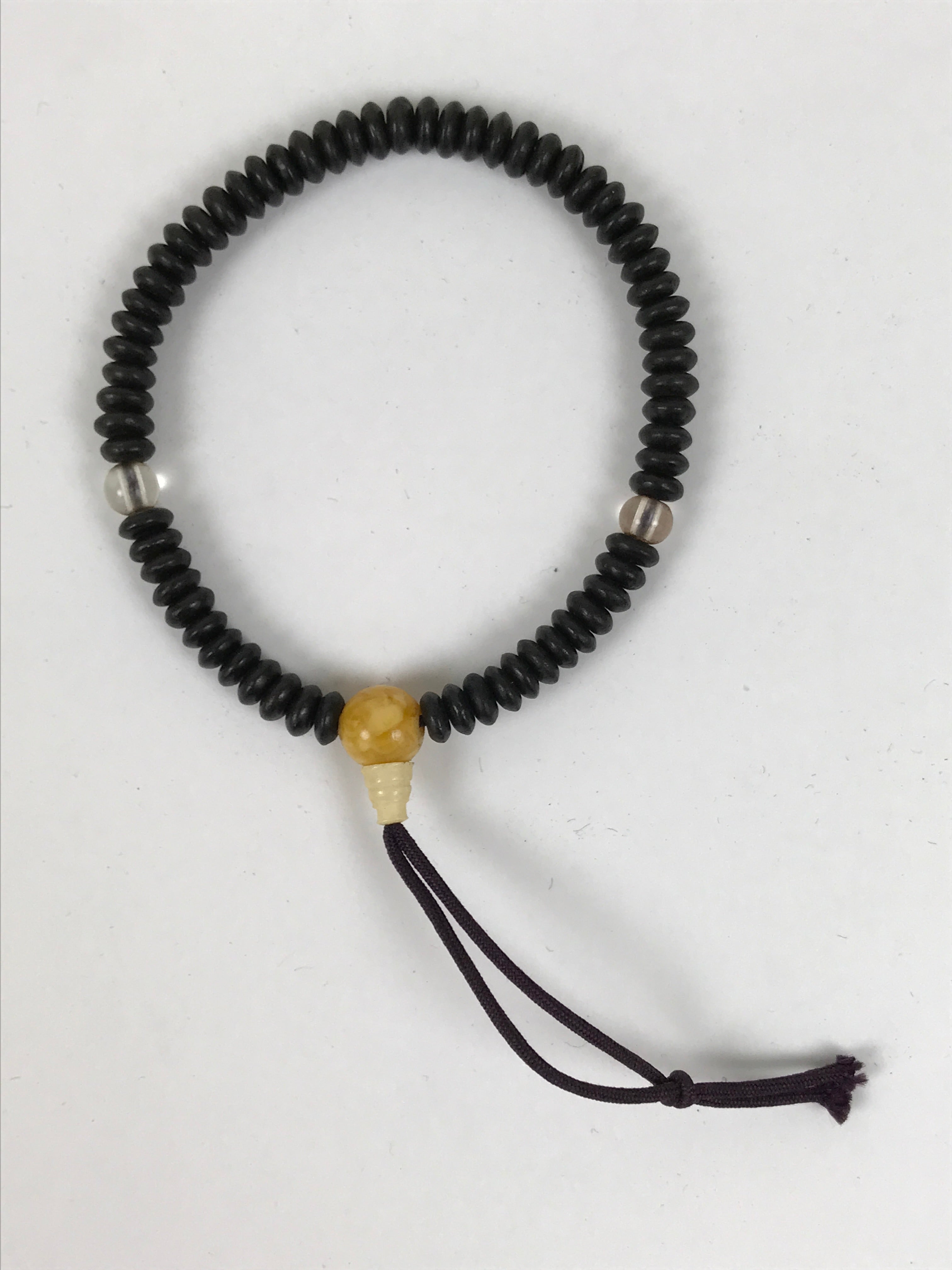 Japanese Buddhist Prayer Bracelet Vtg Juzu Clear Black Resin Beads Tassel JZ184