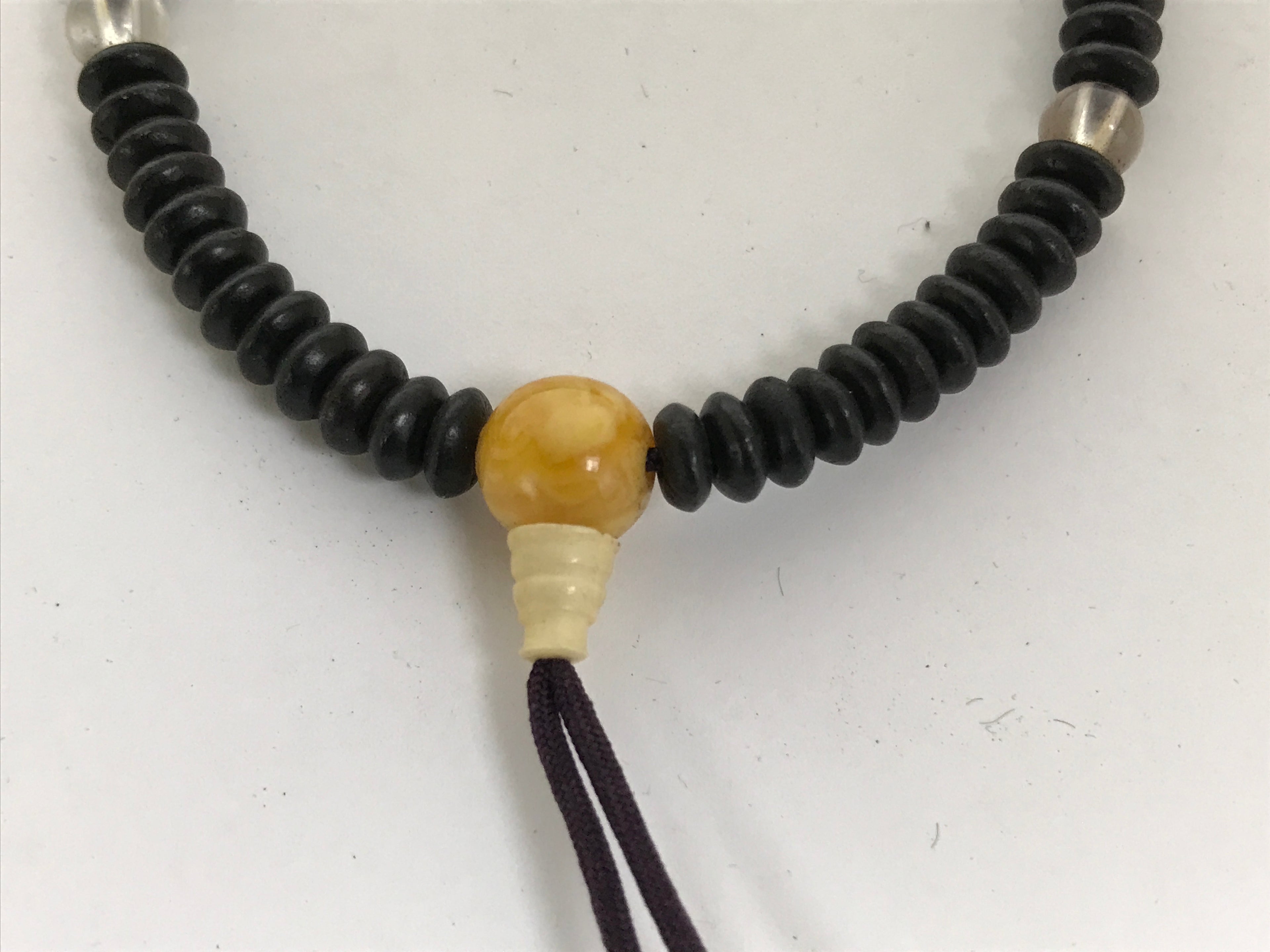 Japanese Buddhist Prayer Bracelet Vtg Juzu Clear Black Resin Beads Tassel JZ184
