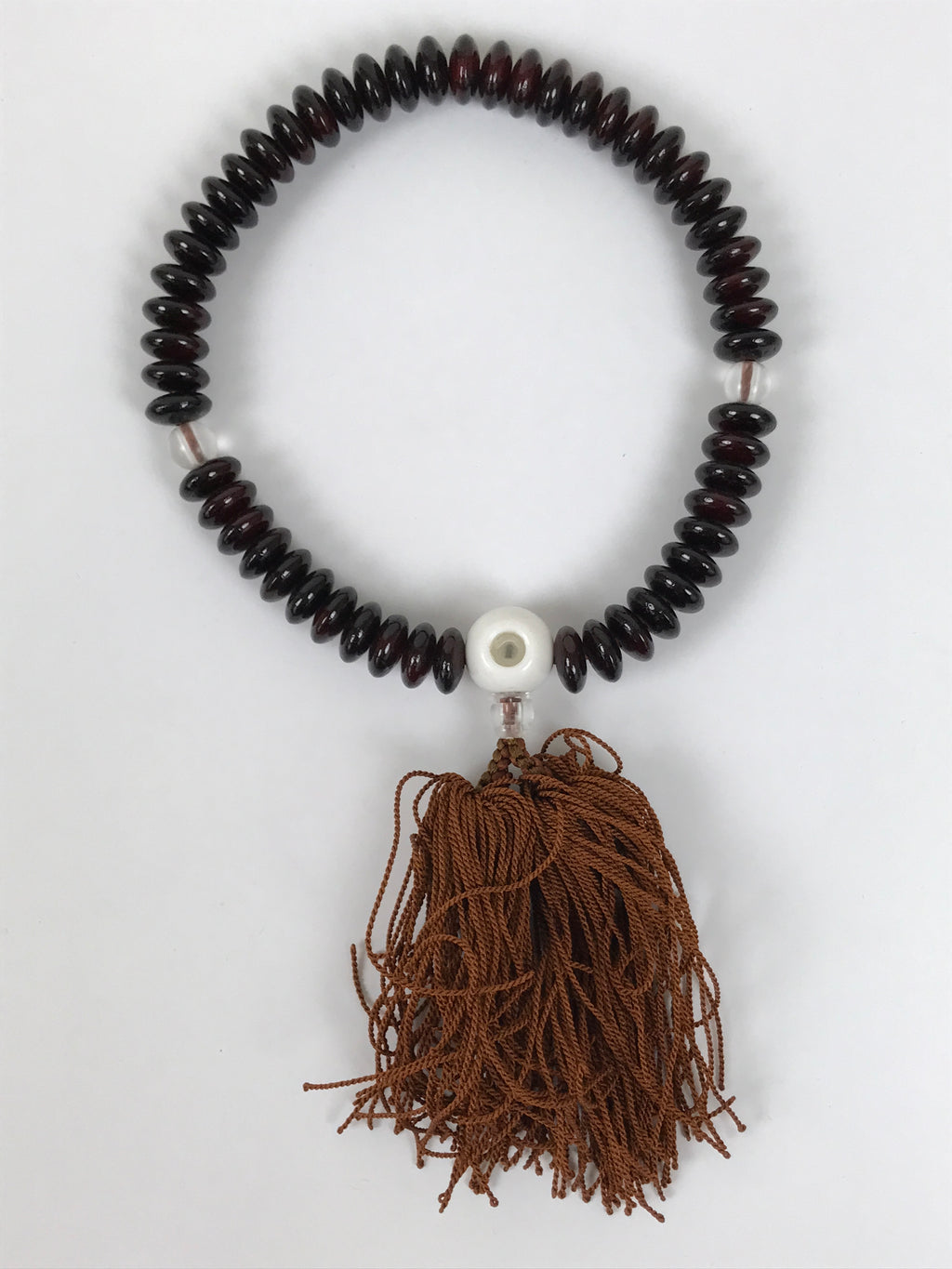 Japanese Buddhist Prayer Bracelet Vtg Juzu Clear Brown Resin Beads Tassel JZ174