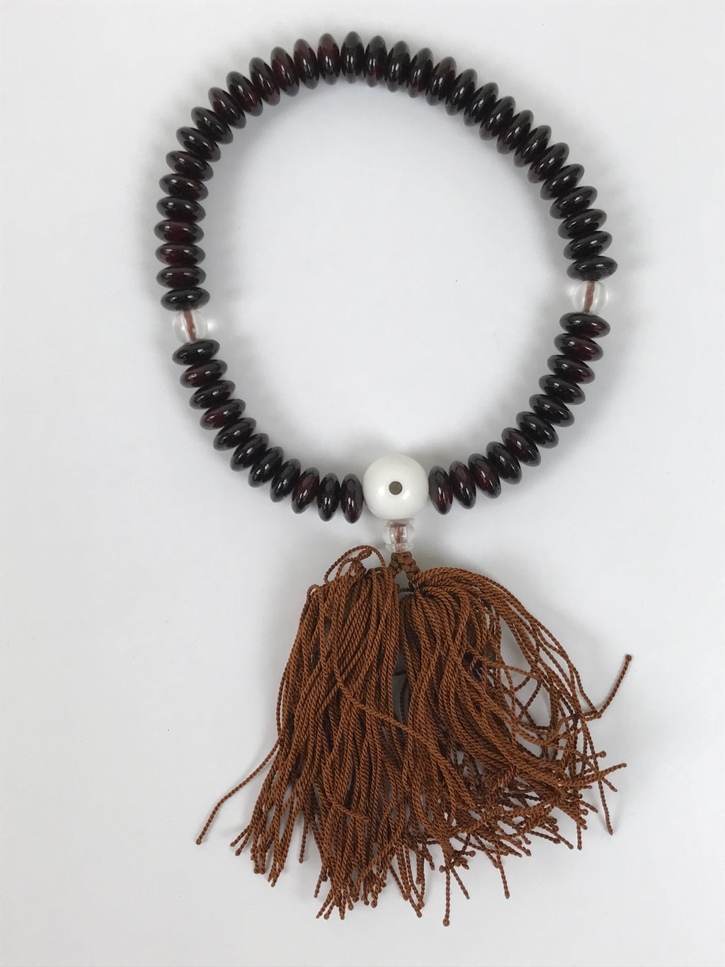 Japanese Buddhist Prayer Bracelet Vtg Juzu Clear Brown Resin Beads Tassel JZ174