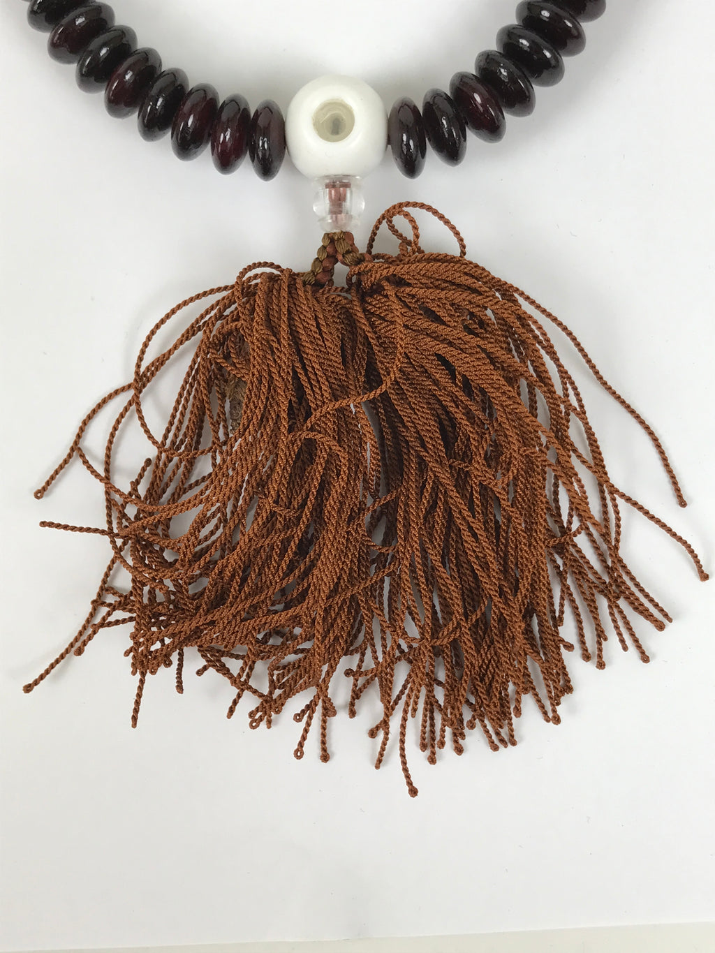 Japanese Buddhist Prayer Bracelet Vtg Juzu Clear Brown Resin Beads Tassel JZ174