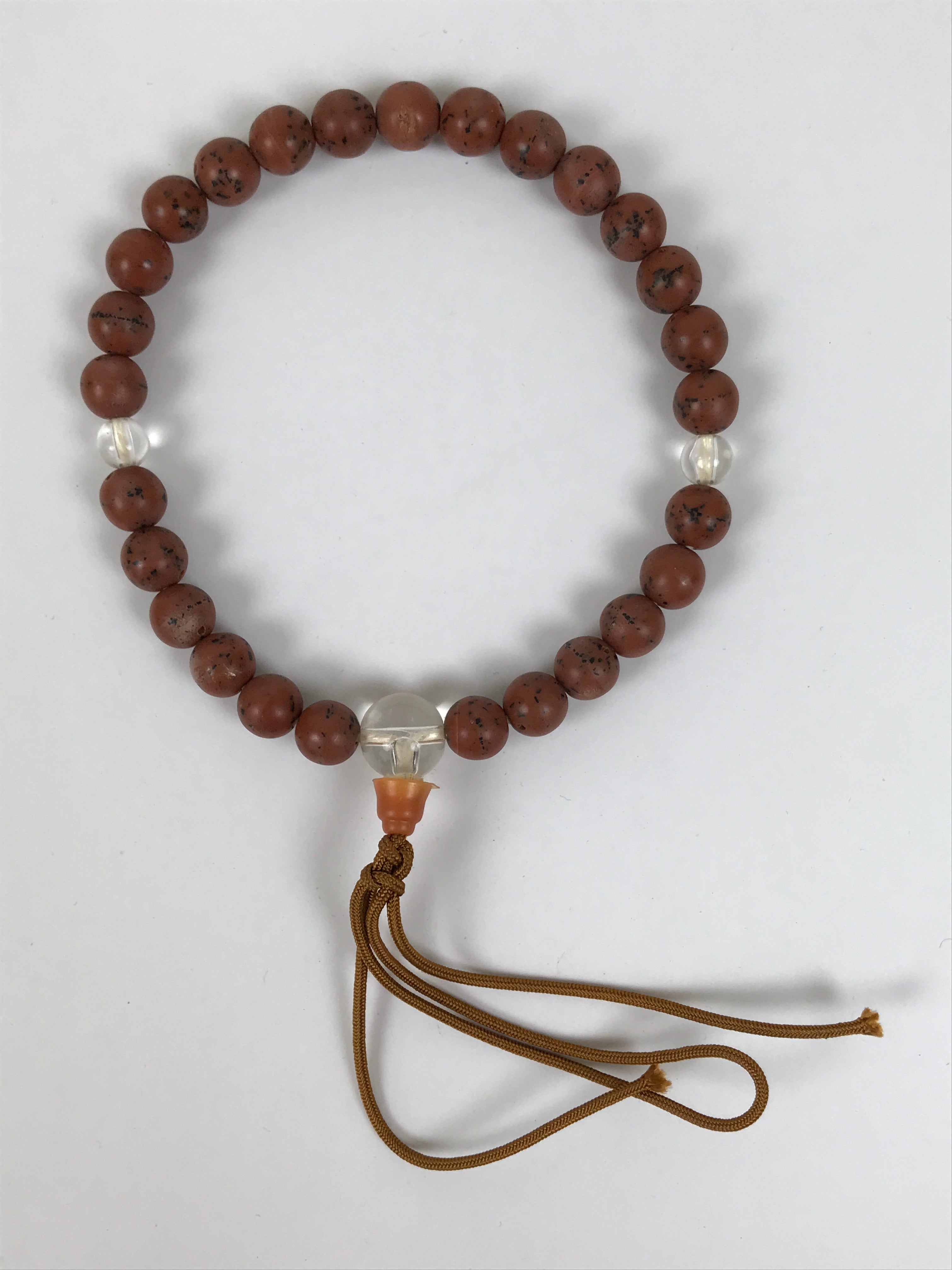 Japanese Buddhist Prayer Bracelet Vtg Juzu Clear Brown Resin Beads Tassel JZ175