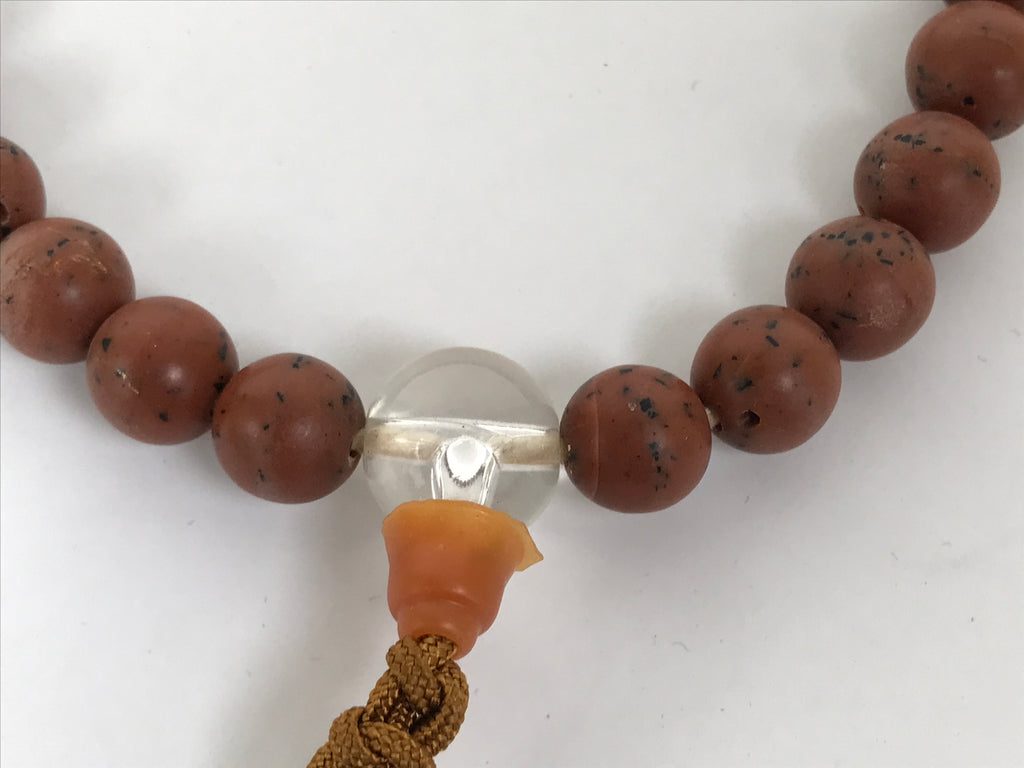 Japanese Buddhist Prayer Bracelet Vtg Juzu Clear Brown Resin Beads Tassel JZ175