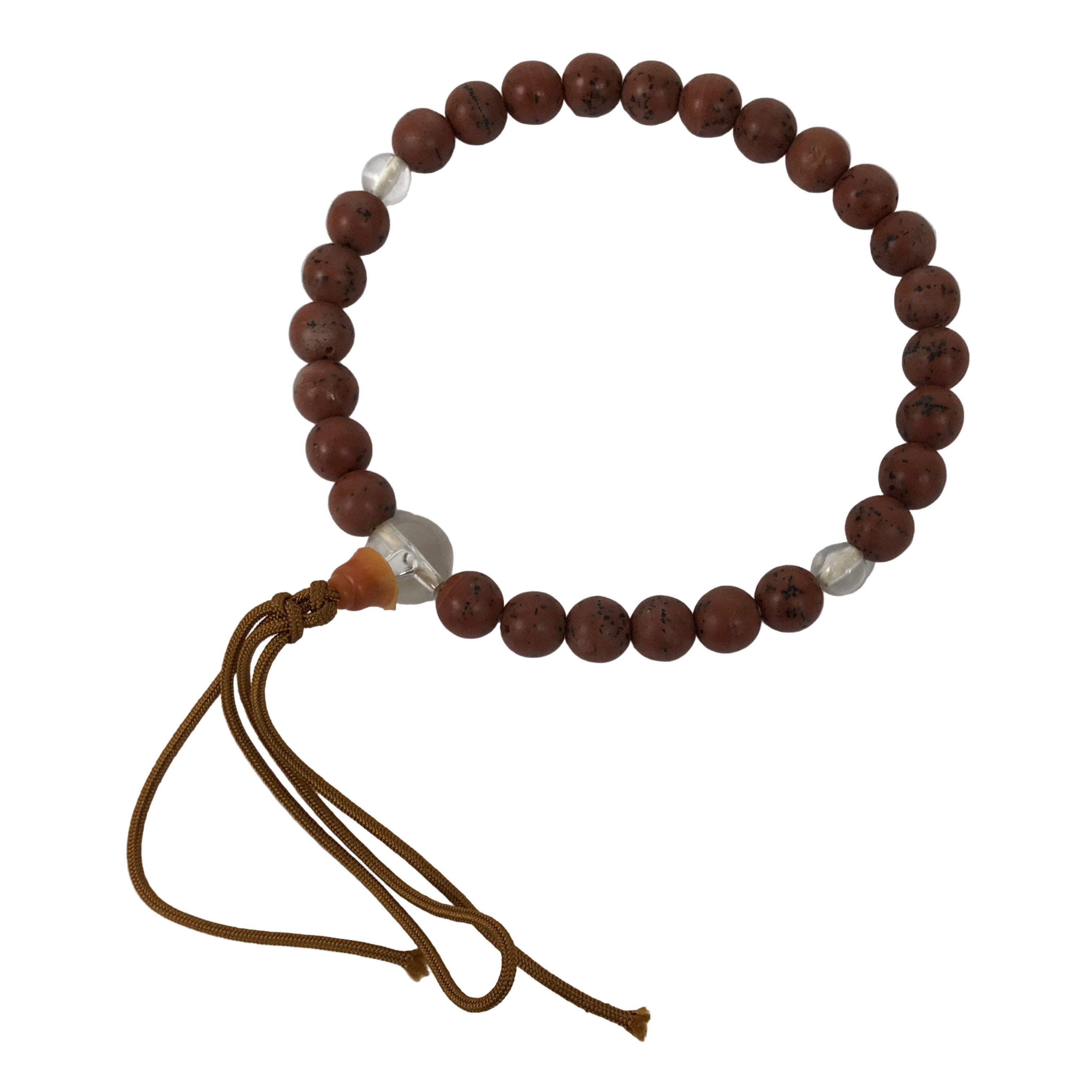 Japanese Buddhist Prayer Bracelet Vtg Juzu Clear Brown Resin Beads Tassel JZ175