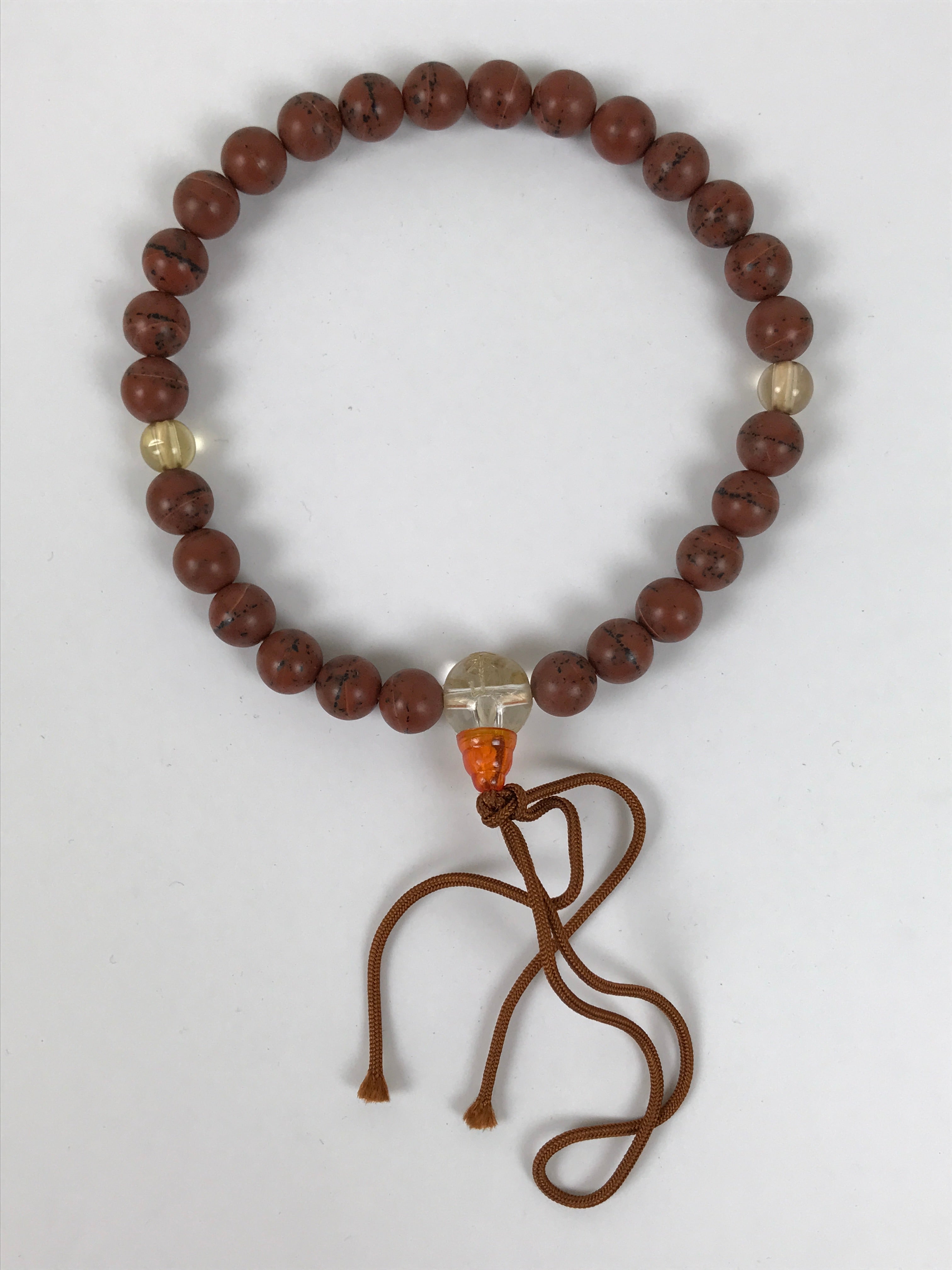 Japanese Buddhist Prayer Bracelet Vtg Juzu Clear Brown Resin Beads Tassel JZ178