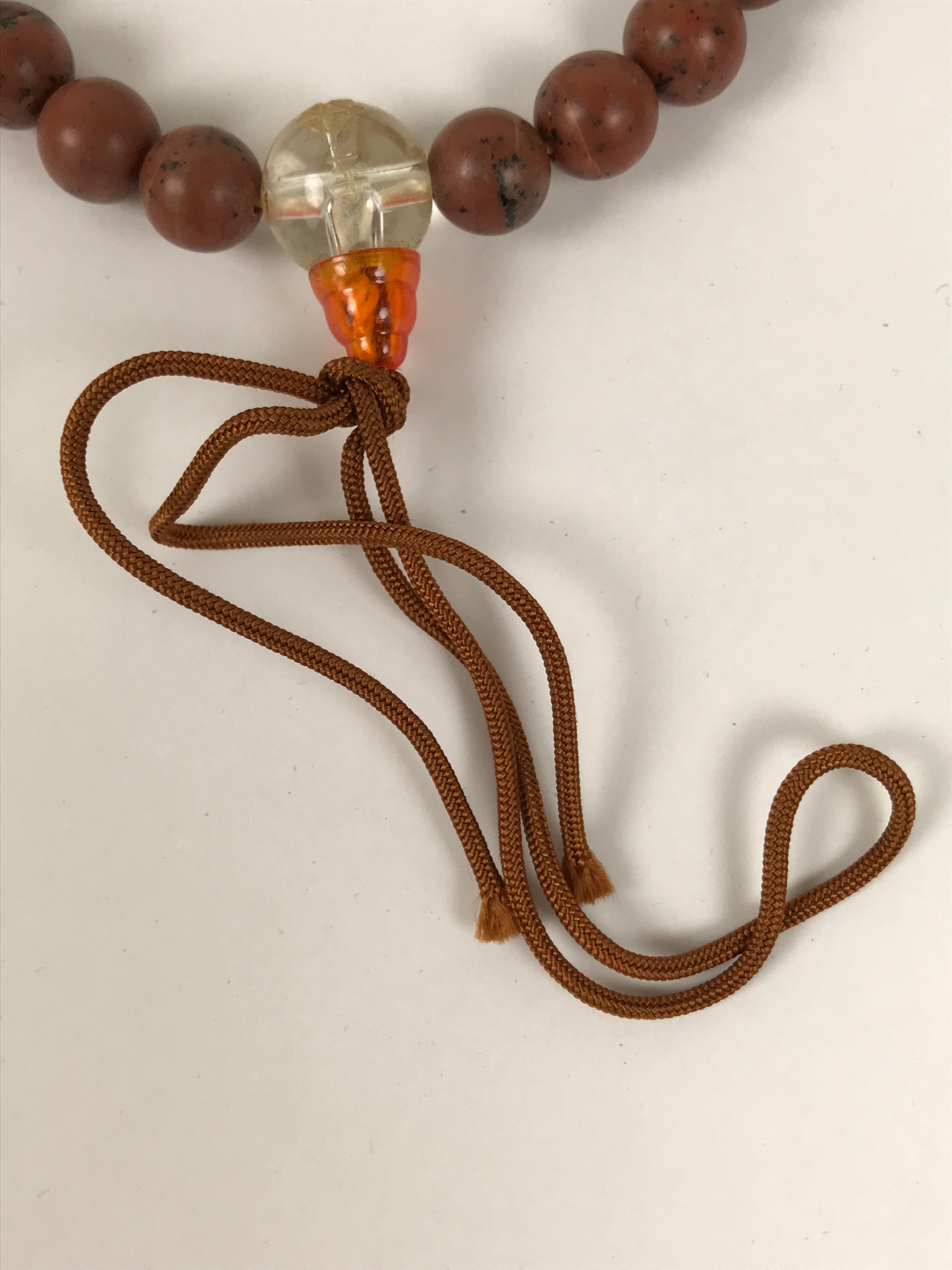 Japanese Buddhist Prayer Bracelet Vtg Juzu Clear Brown Resin Beads Tassel JZ178