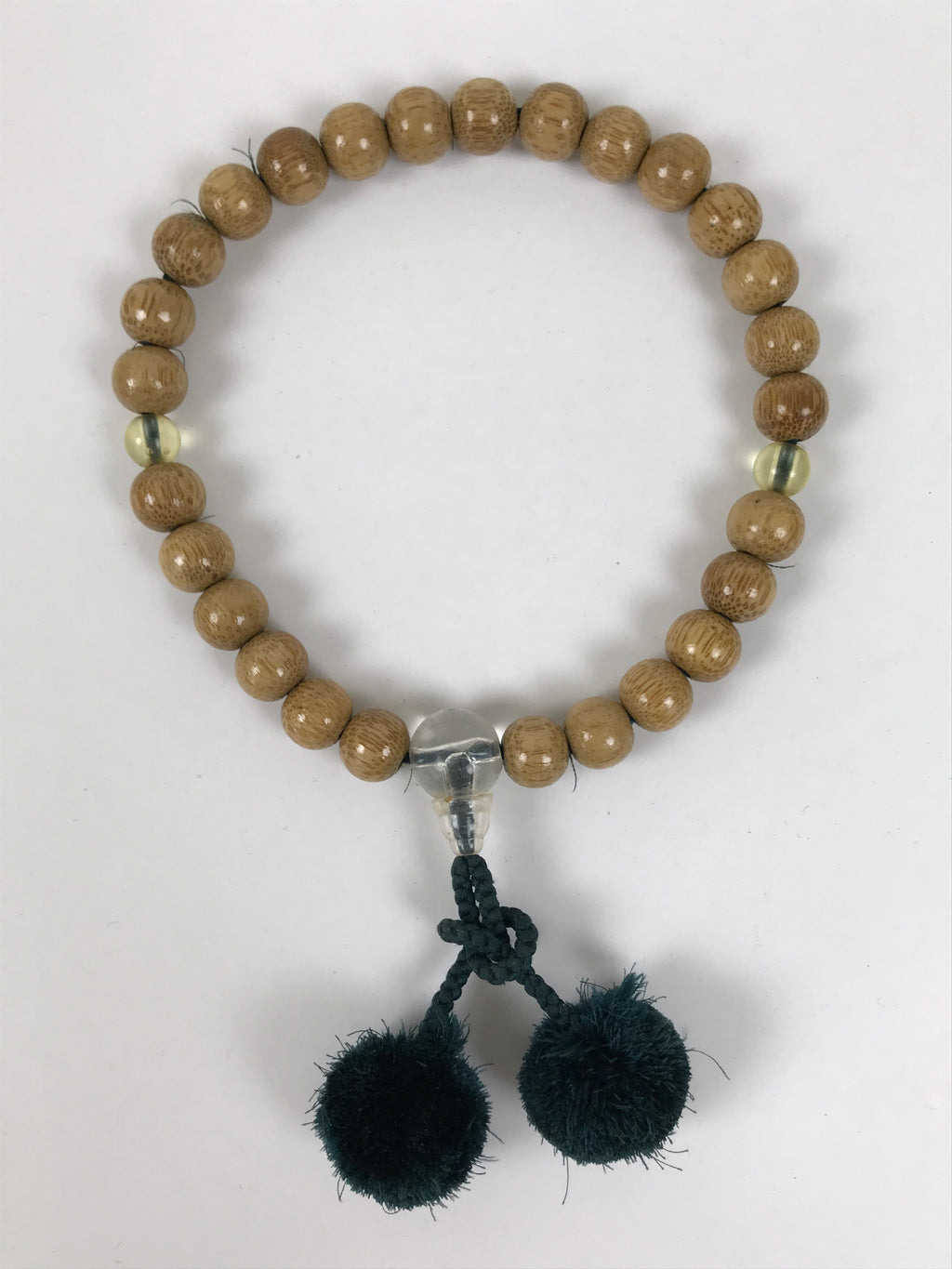 Japanese Buddhist Prayer Bracelet Vtg Juzu Clear Brown Wood Beads Tassel JZ180