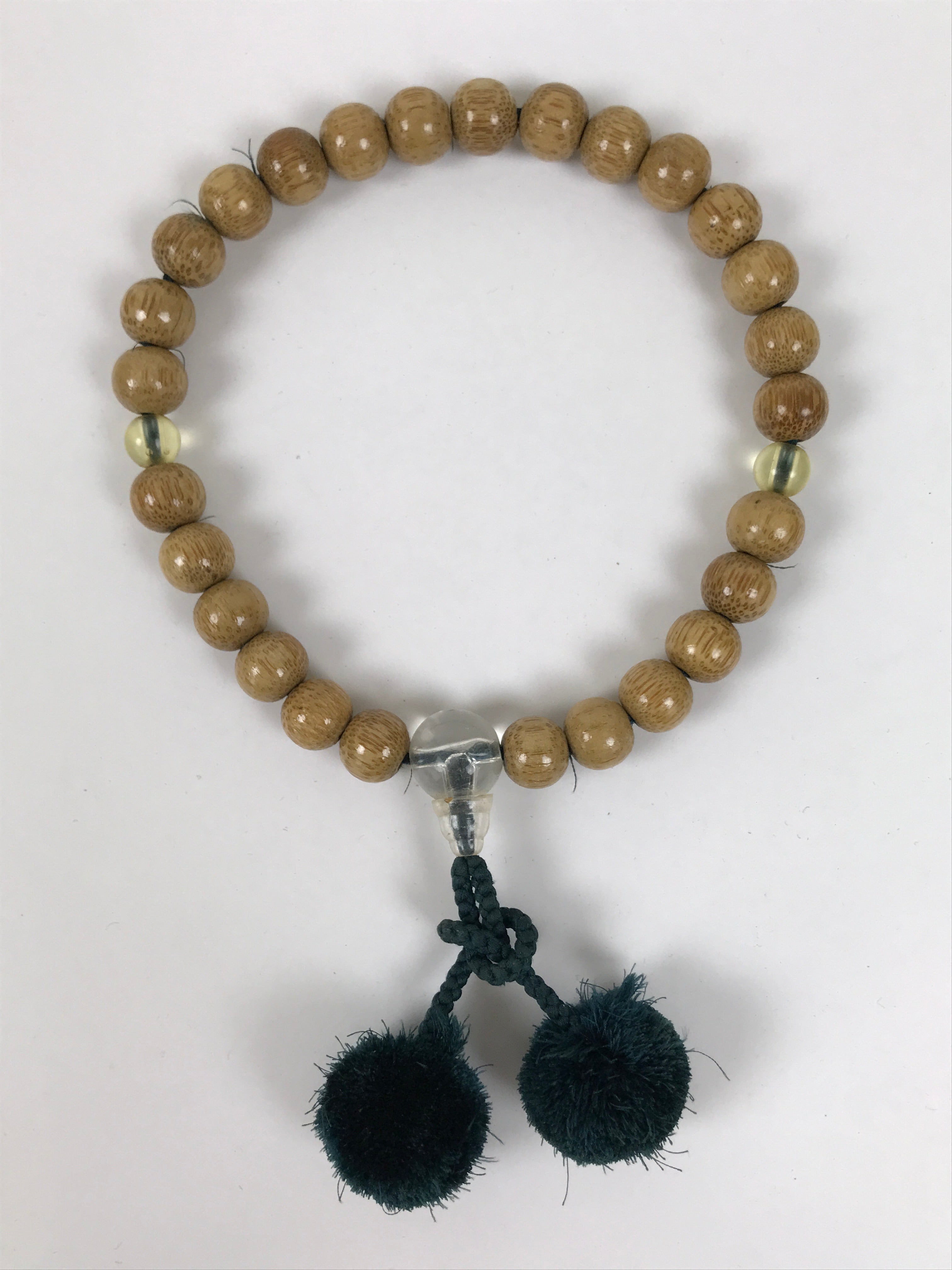 Japanese Buddhist Prayer Bracelet Vtg Juzu Clear Brown Wood Beads Tassel JZ180
