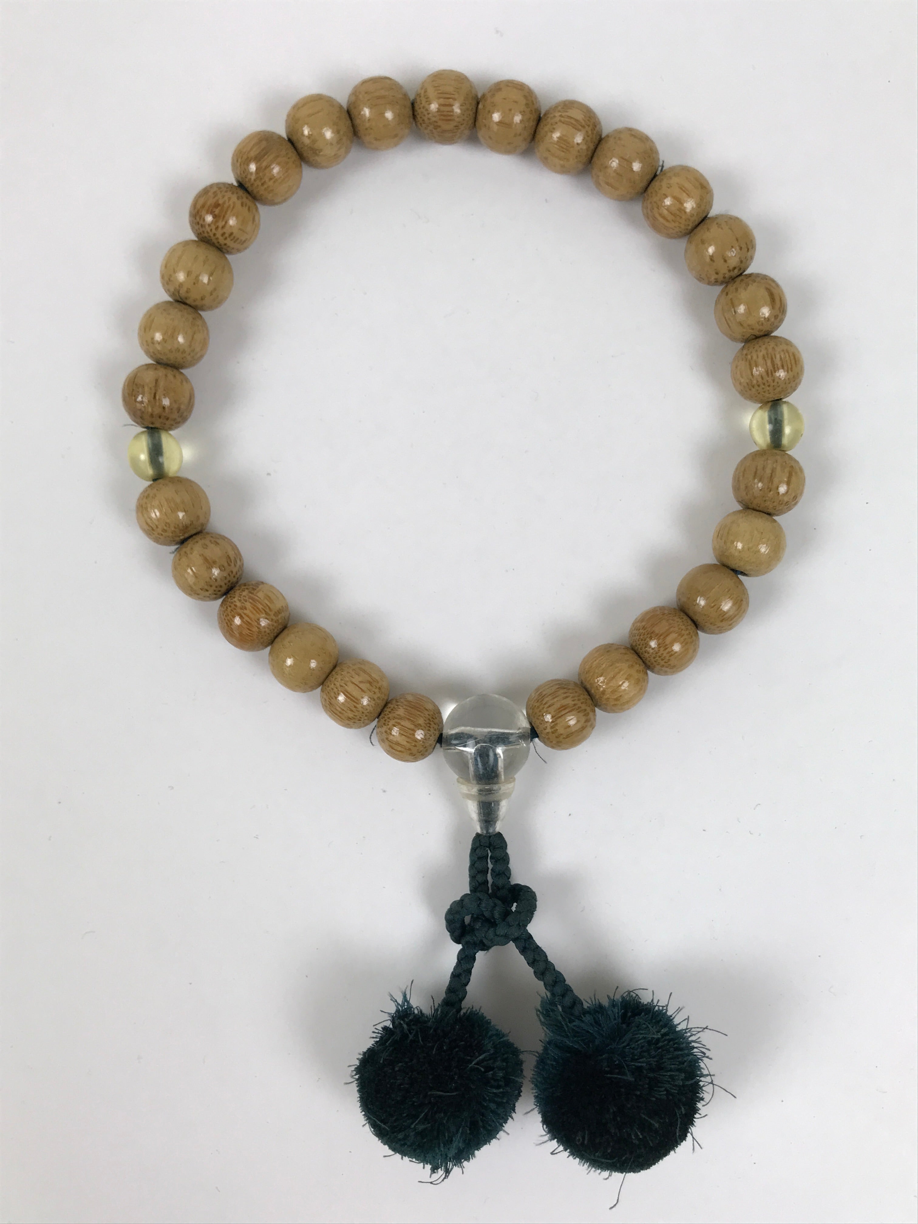 Japanese Buddhist Prayer Bracelet Vtg Juzu Clear Brown Wood Beads Tassel JZ180