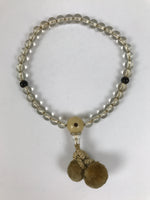Japanese Buddhist Prayer Bracelet Vtg Juzu Clear Glass Beads Beige Tassel JZ187