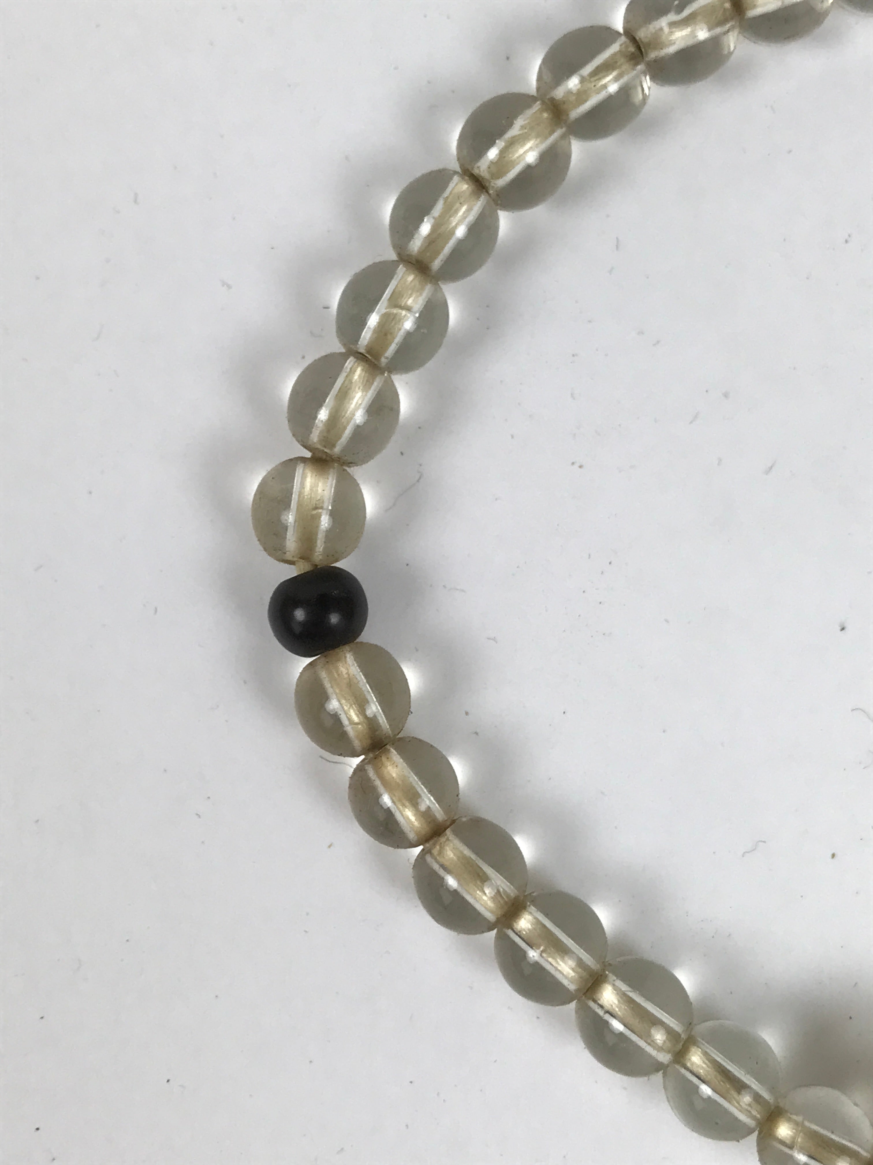Japanese Buddhist Prayer Bracelet Vtg Juzu Clear Glass Beads Beige Tassel JZ187