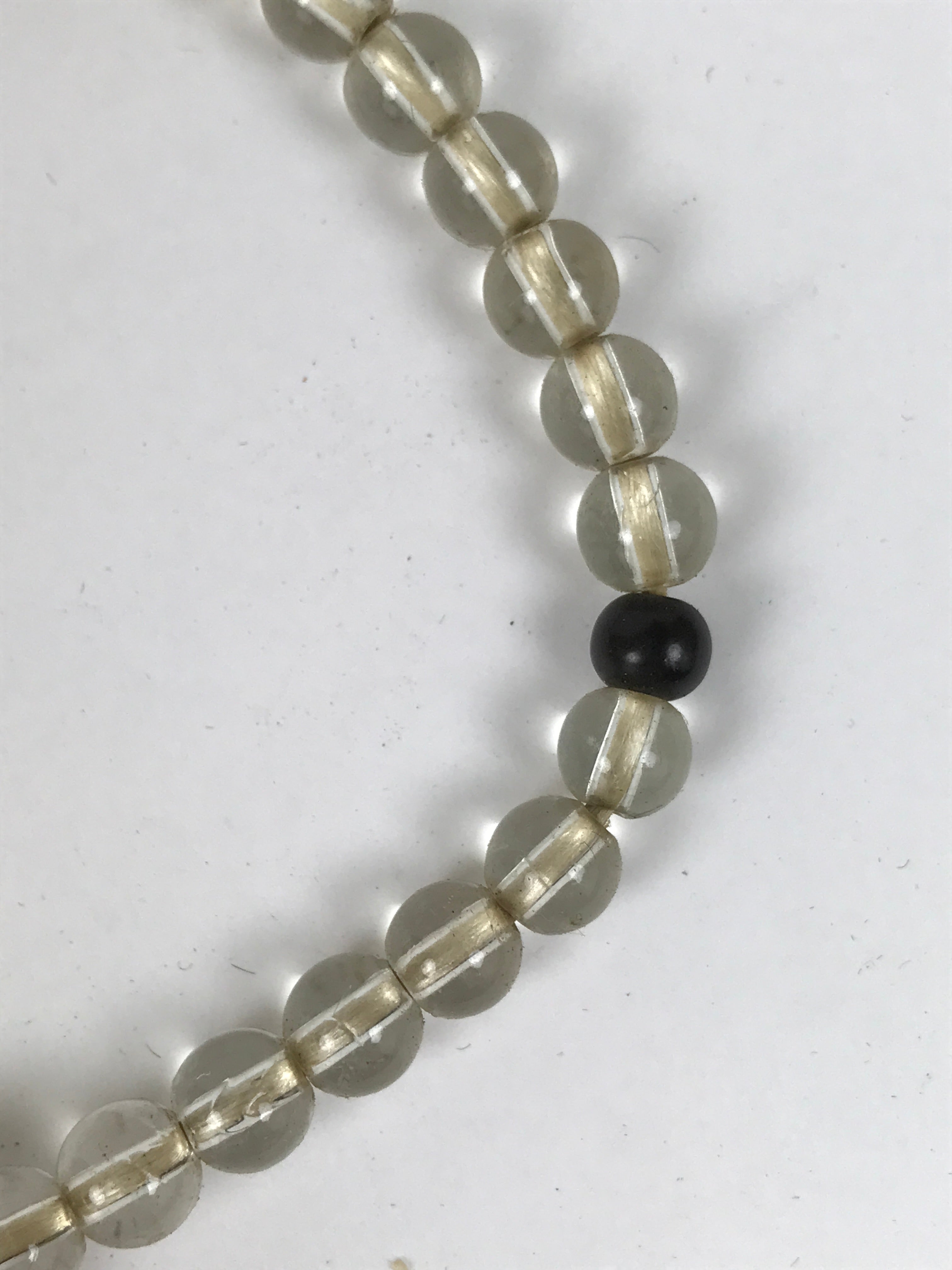 Japanese Buddhist Prayer Bracelet Vtg Juzu Clear Glass Beads Beige Tassel JZ187