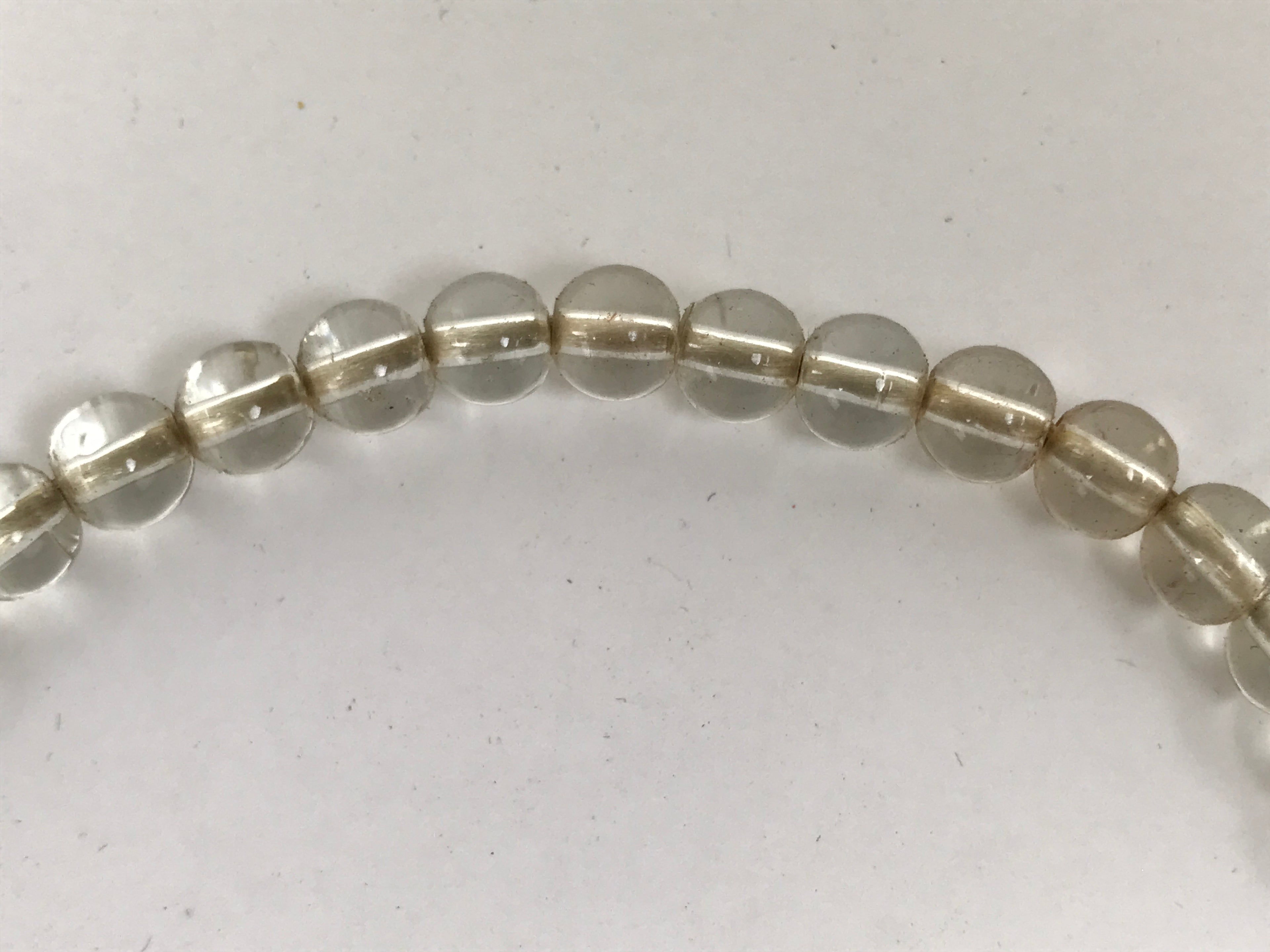 Japanese Buddhist Prayer Bracelet Vtg Juzu Clear Glass Beads Beige Tassel JZ187