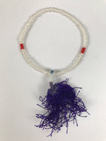 Japanese Buddhist Prayer Bracelet Vtg Juzu Clear Glass Beads Purple Tassel JZ188