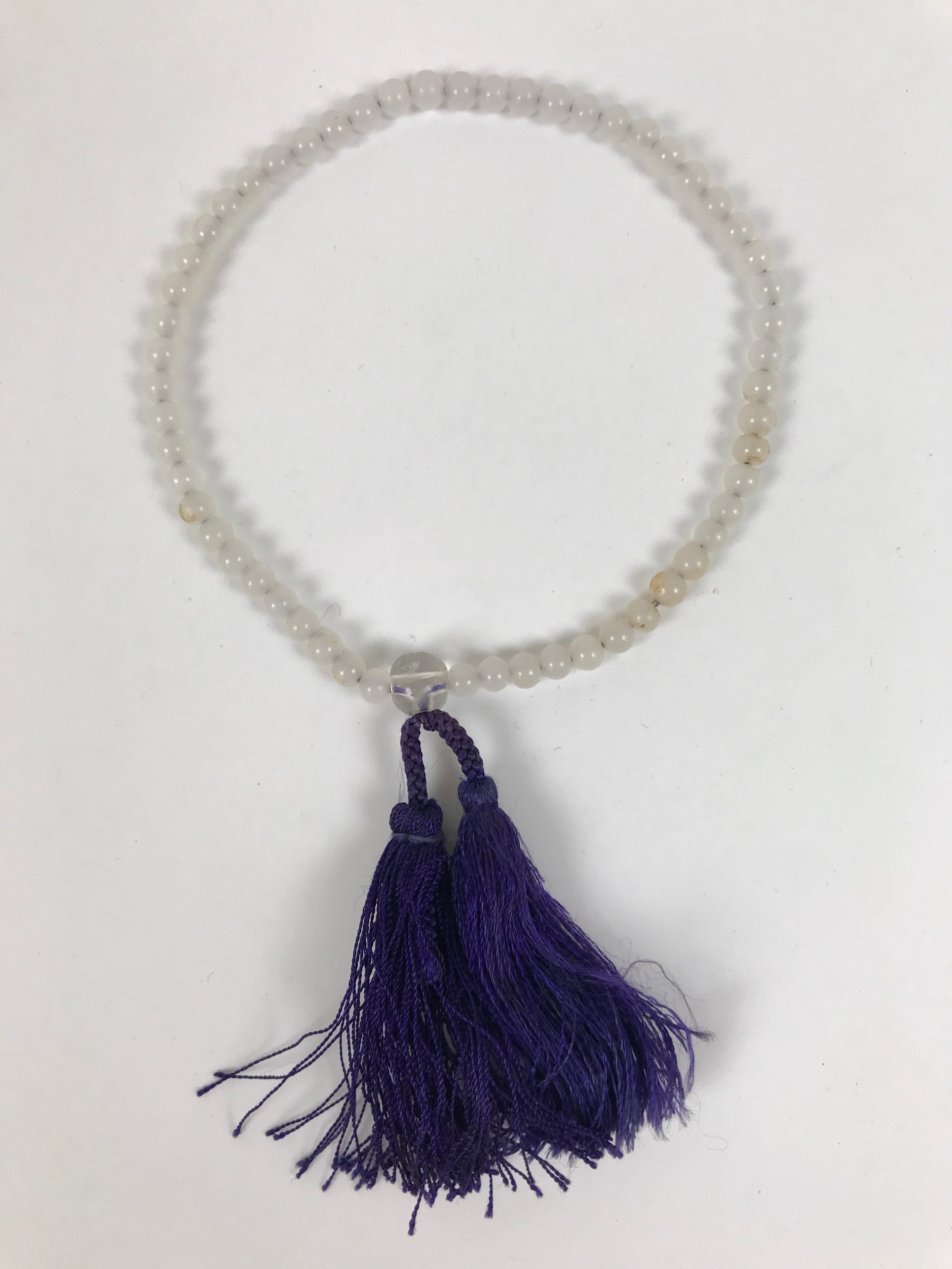 Japanese Buddhist Prayer Bracelet Vtg Juzu Clear Glass Beads Purple Tassel JZ189