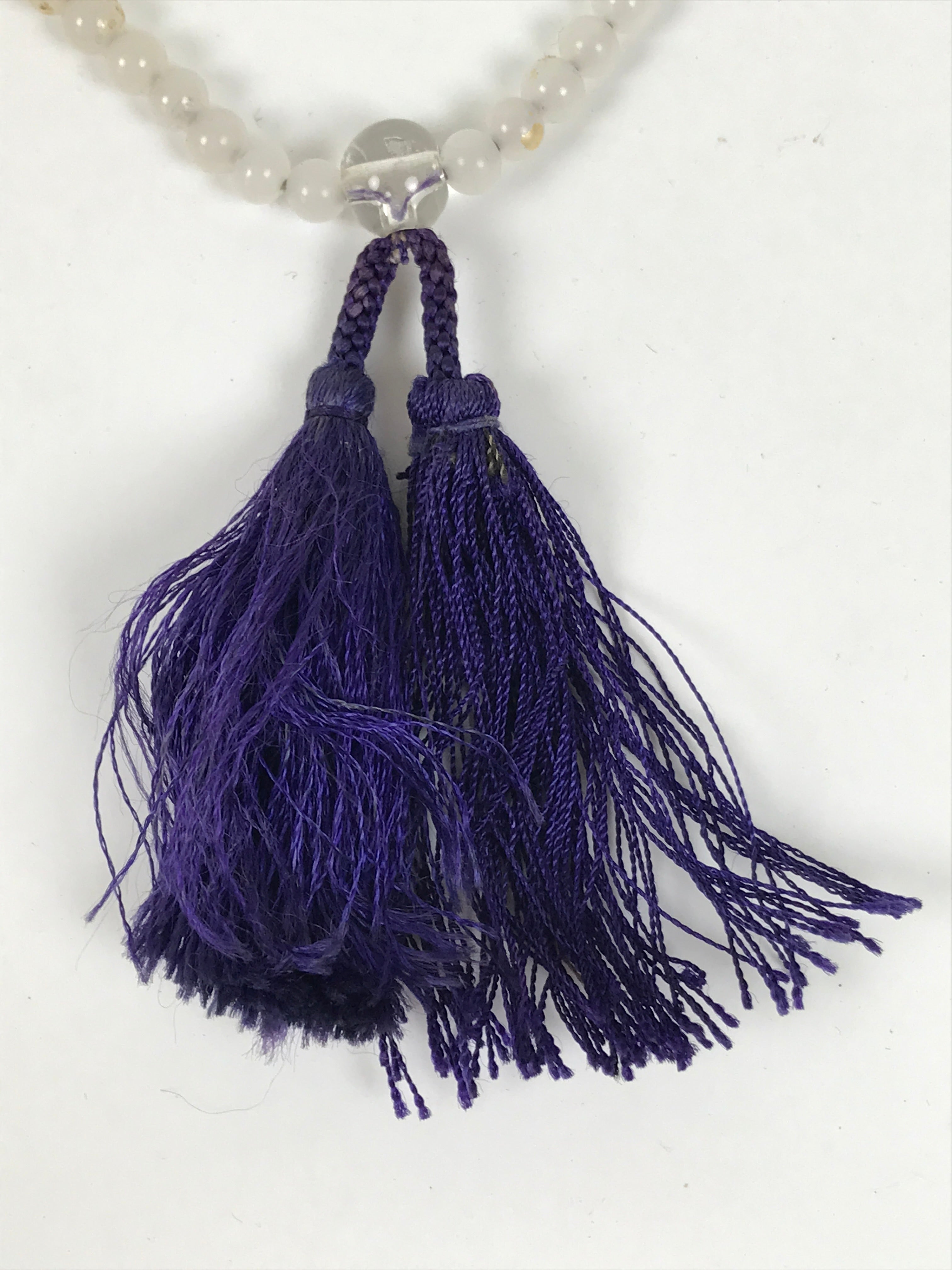 Japanese Buddhist Prayer Bracelet Vtg Juzu Clear Glass Beads Purple Tassel JZ189