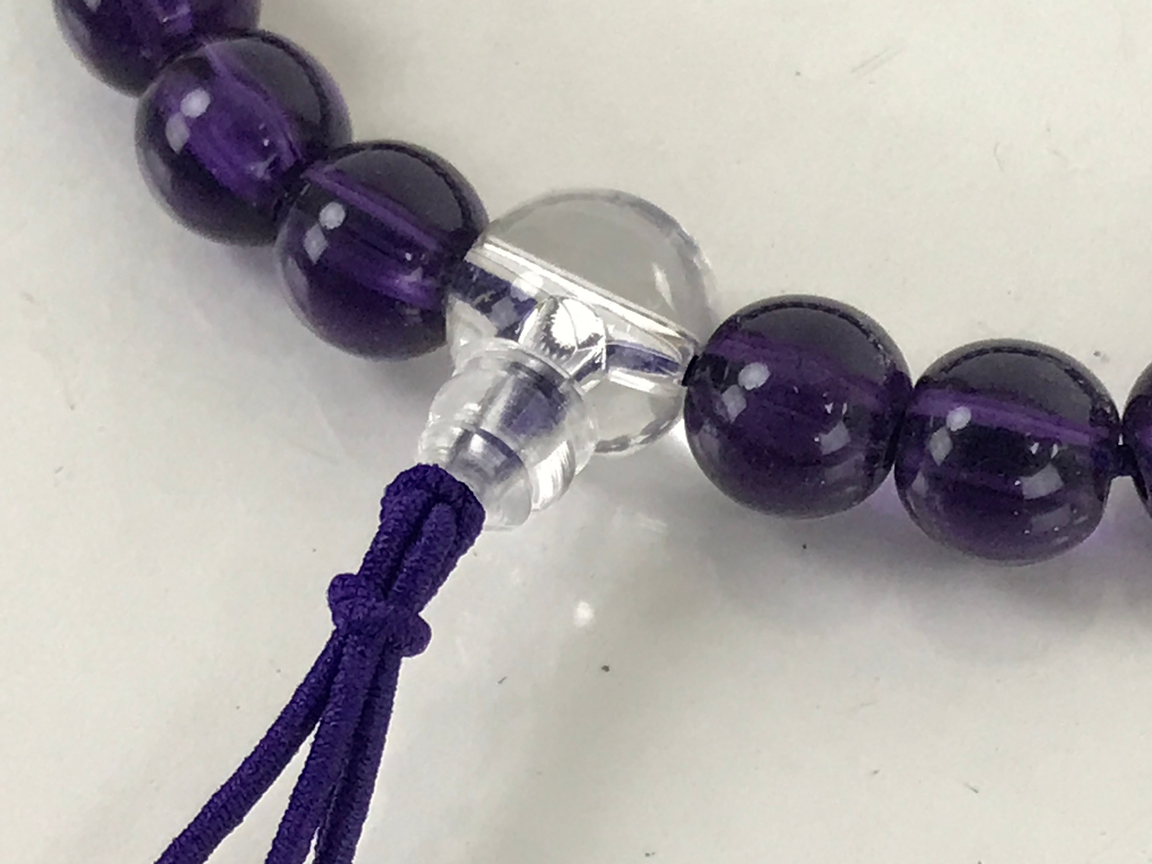 Japanese Buddhist Prayer Bracelet Vtg Juzu Clear Purple Resin Beads Tassel JZ165