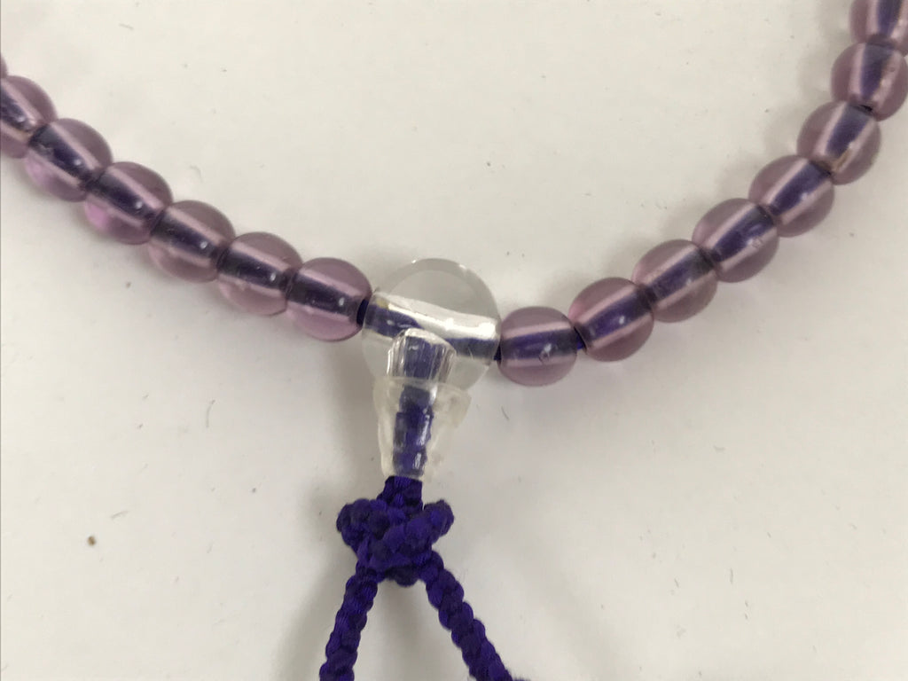 Japanese Buddhist Prayer Bracelet Vtg Juzu Clear Resin Beads Purple Tassel JZ186