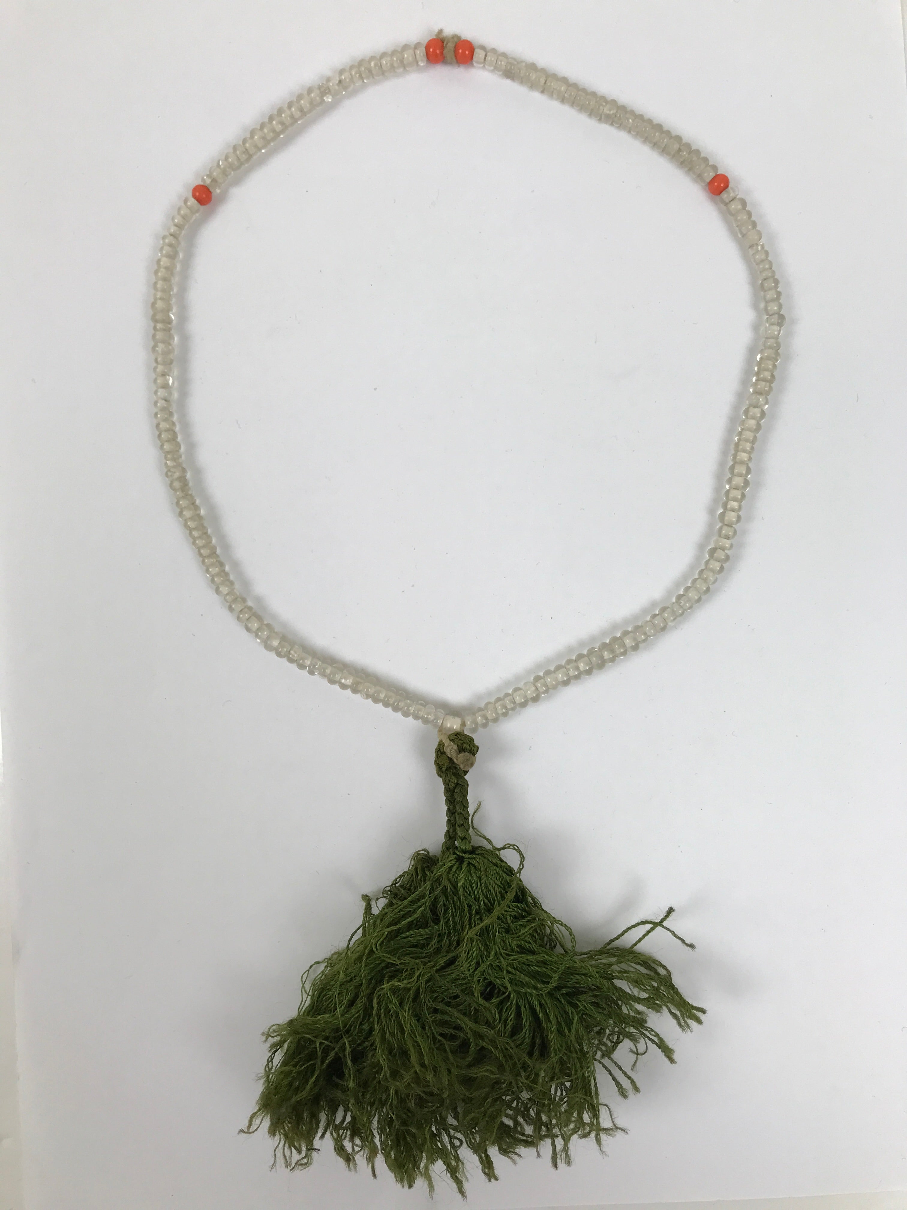 Japanese Buddhist Prayer Bracelet Vtg Juzu Glass Beads Green Rosary Tassel JZ181