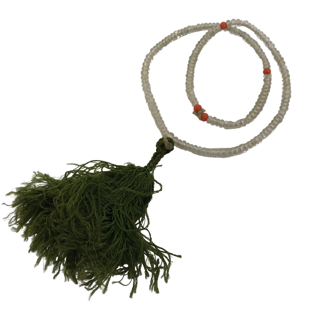 Japanese Buddhist Prayer Bracelet Vtg Juzu Glass Beads Green Rosary Tassel JZ181