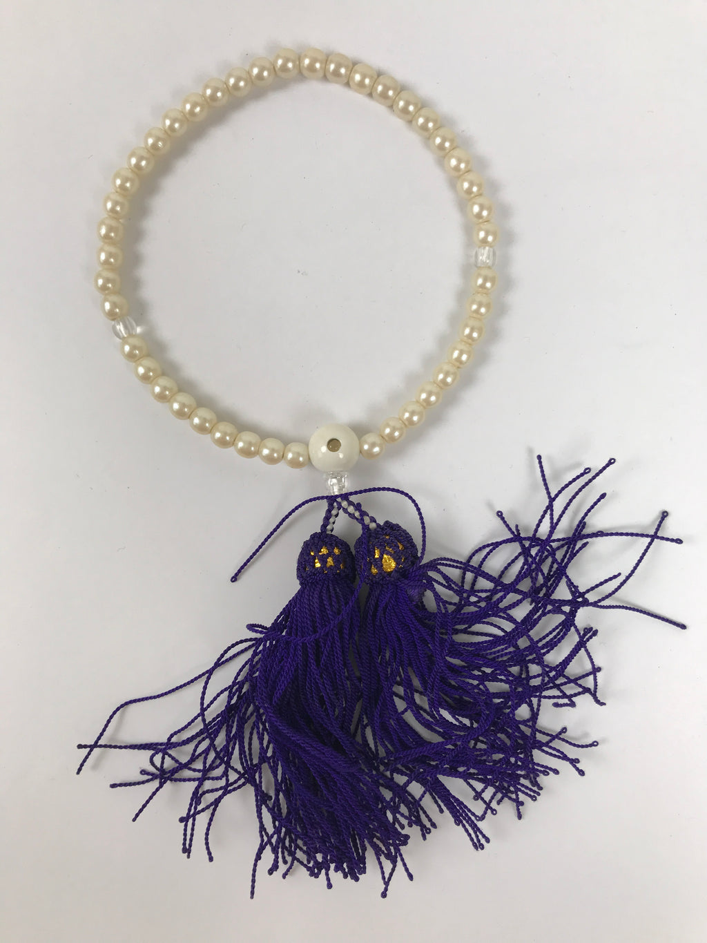 Japanese Buddhist Prayer Bracelet Vtg Juzu Pearl Purple Resin Beads Tassel JZ182