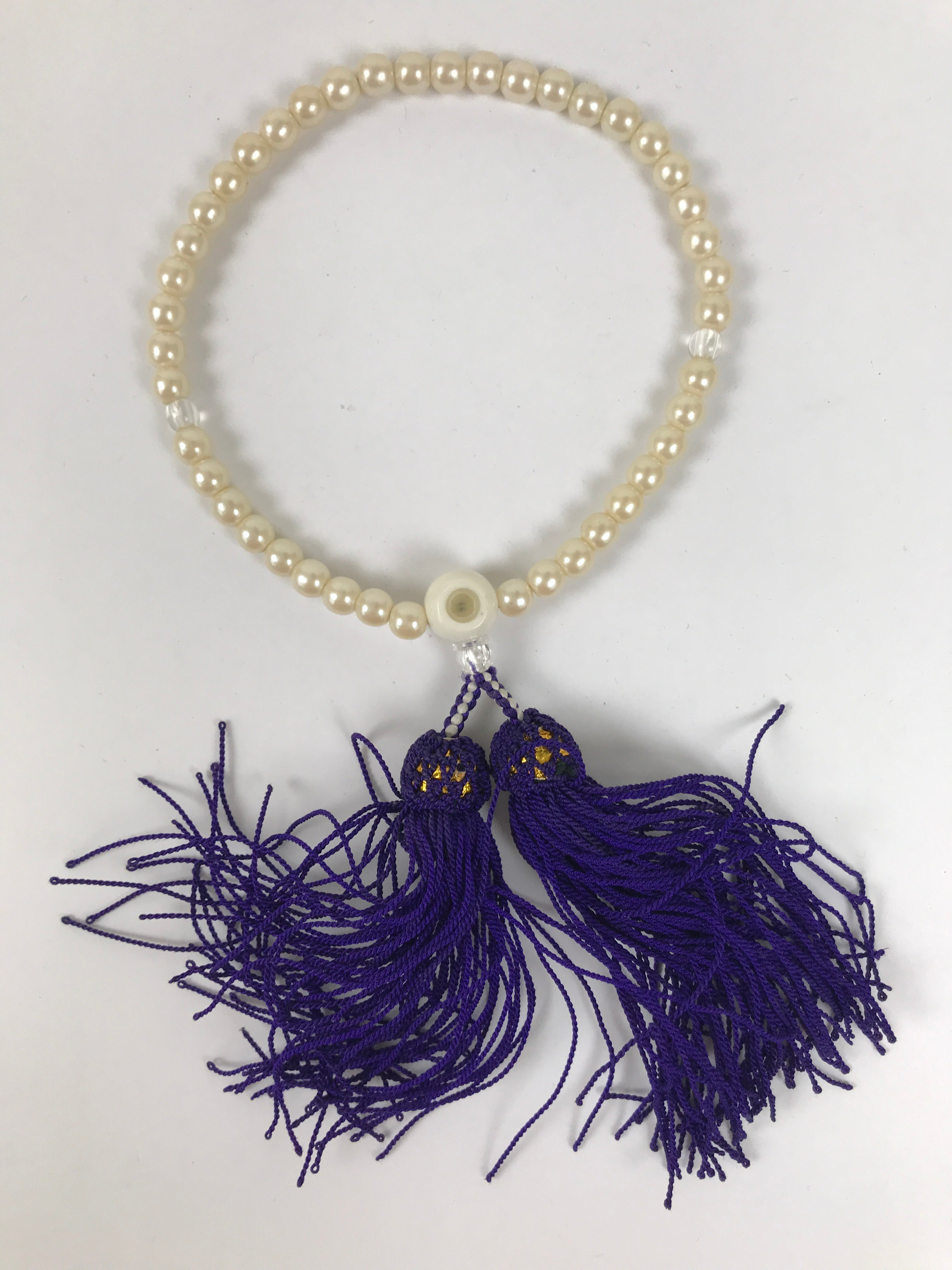 Japanese Buddhist Prayer Bracelet Vtg Juzu Pearl Purple Resin Beads Tassel JZ182