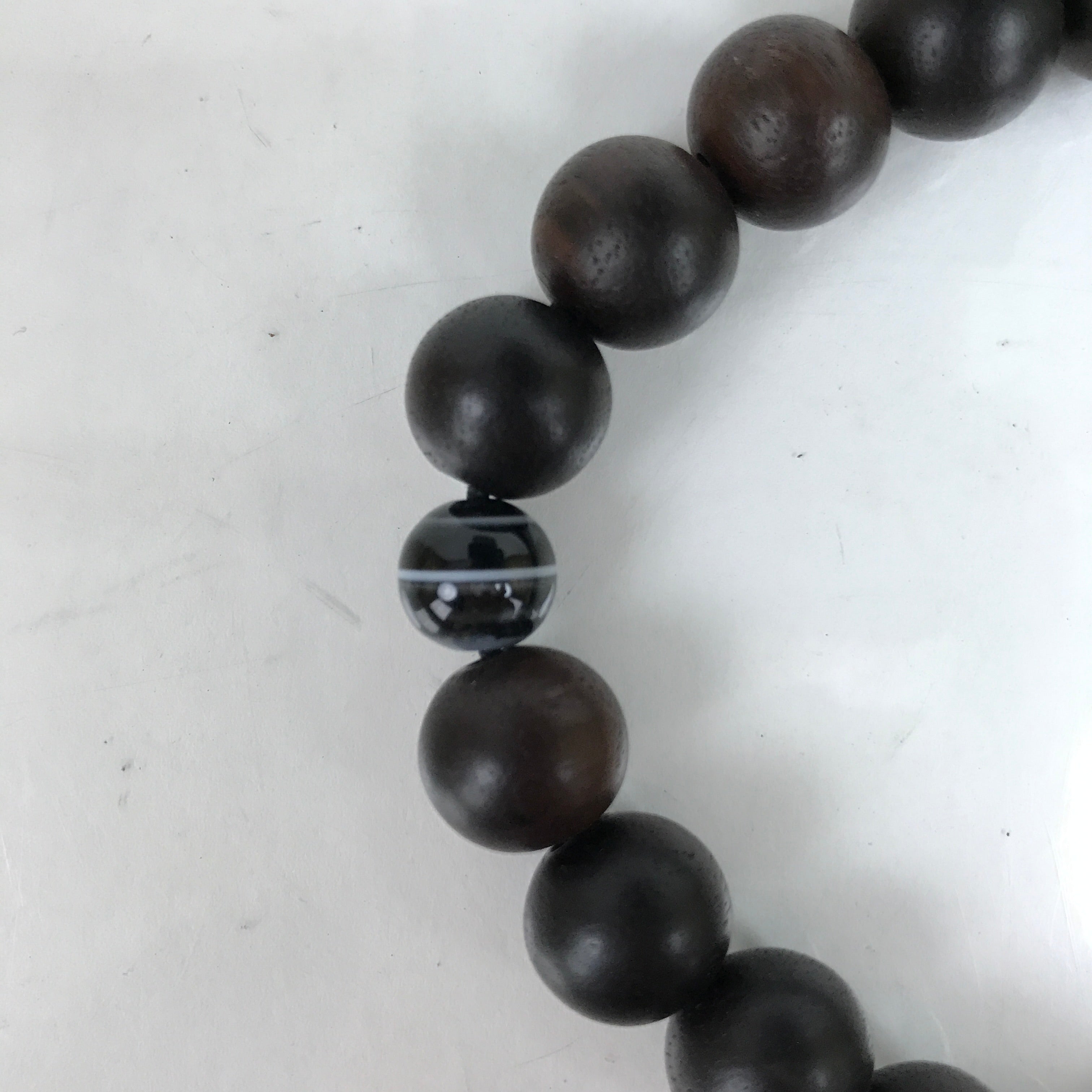 Japanese Buddhist Prayer Bracelet Vtg Kyonenju Juzu Beads Ebony Wood Agate JZ159