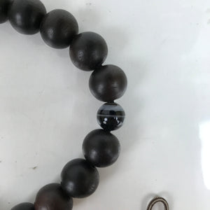 Japanese Buddhist Prayer Bracelet Vtg Kyonenju Juzu Beads Ebony Wood Agate JZ159