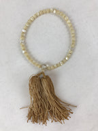 Japanese Buddhist Prayer Bracelet Vtg Rosary Juzu Beige Clear Cream Tassel JZ142