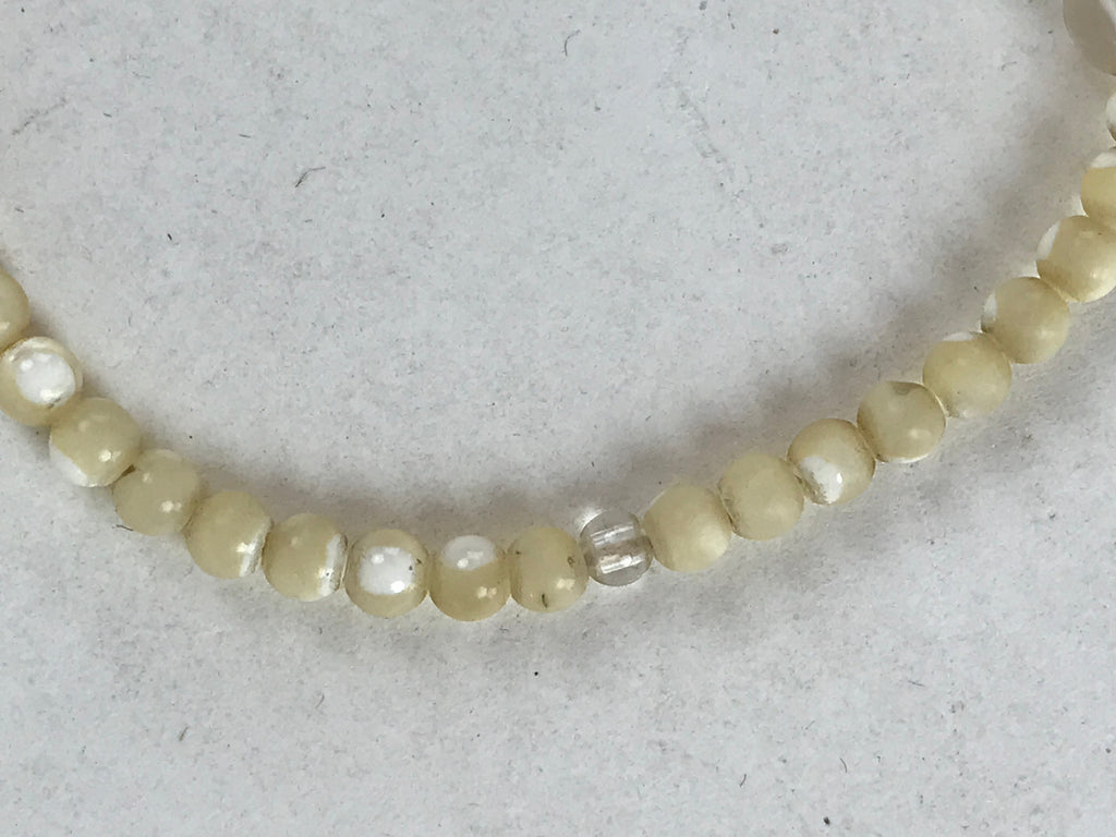 Japanese Buddhist Prayer Bracelet Vtg Rosary Juzu Beige Clear Cream Tassel JZ142