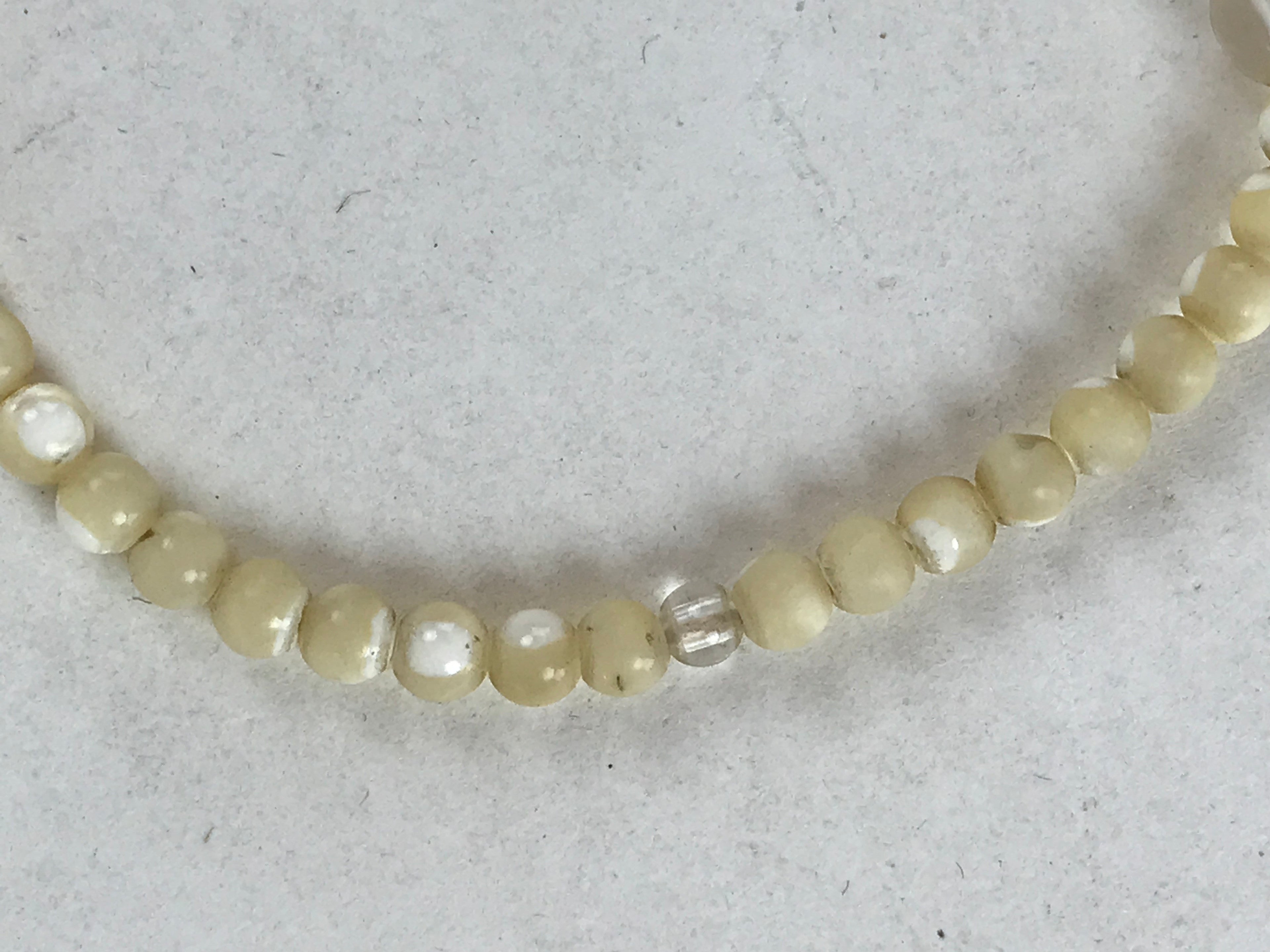Japanese Buddhist Prayer Bracelet Vtg Rosary Juzu Beige Clear Cream Tassel JZ142