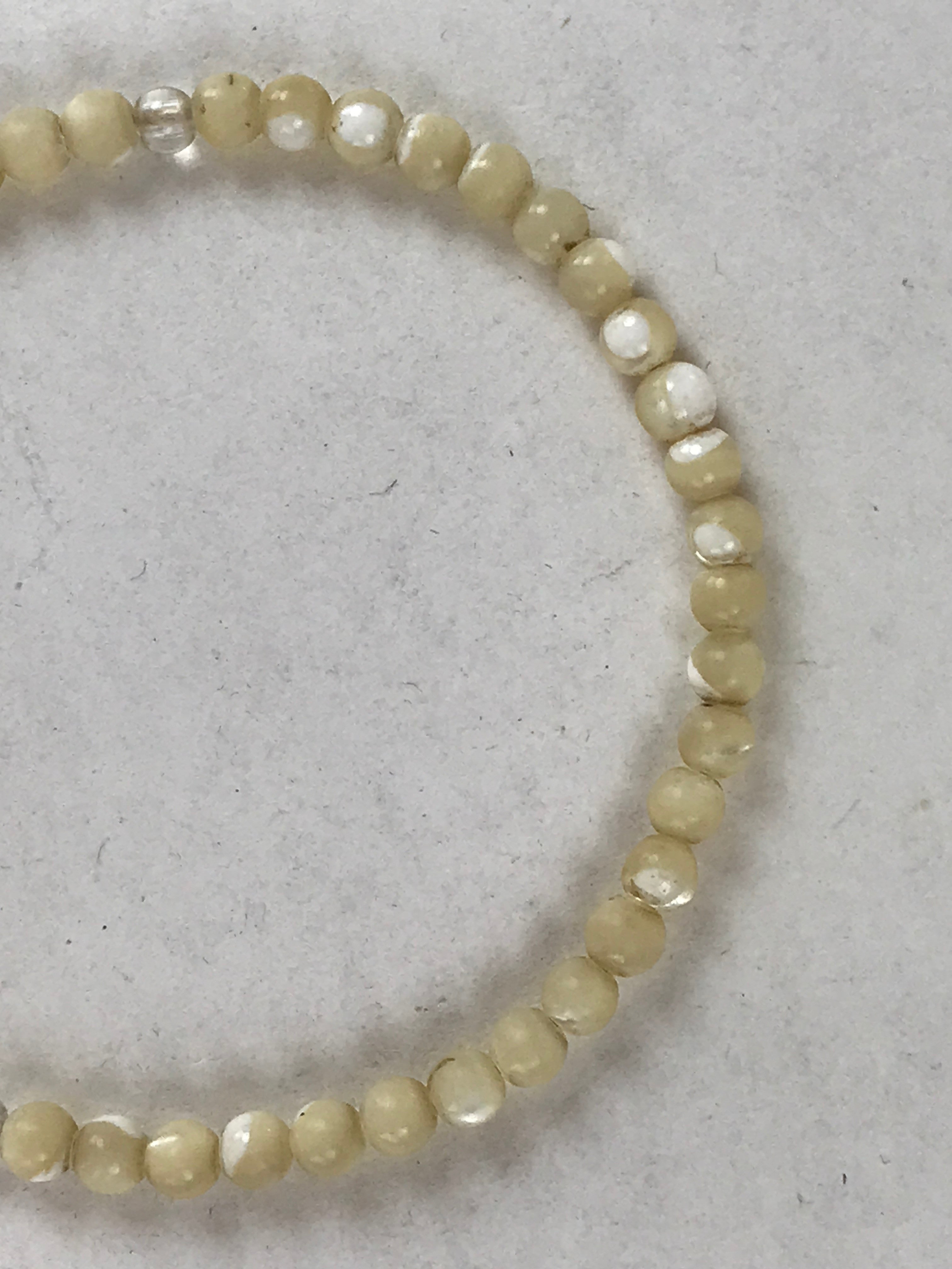 Japanese Buddhist Prayer Bracelet Vtg Rosary Juzu Beige Clear Cream Tassel JZ142